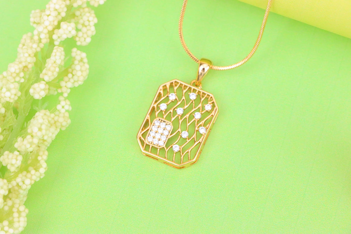Rose Gold Rectangle Pendant with Crystal Accents, XPPT1307 (2130-10)