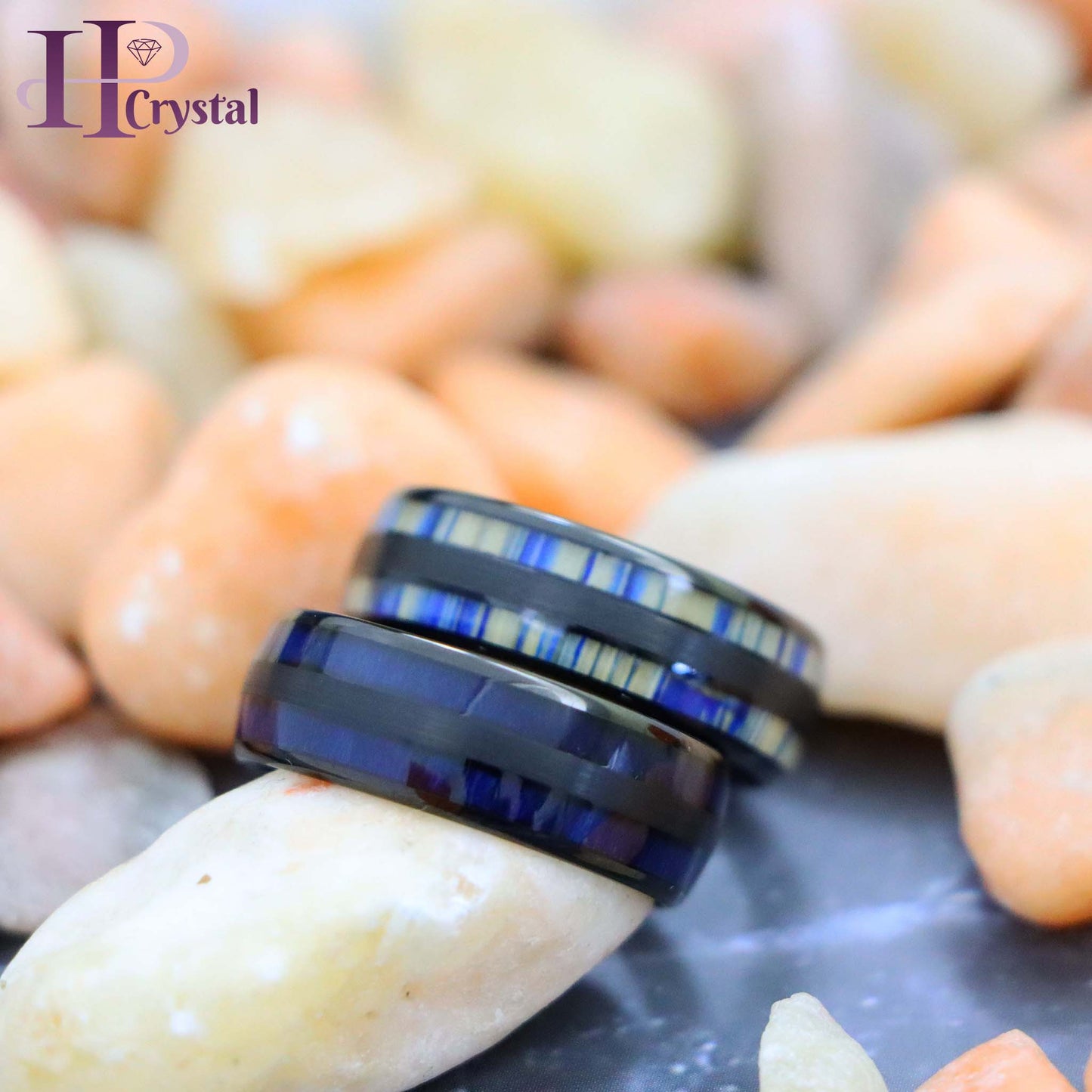 Black IP & Blue Wood Inlay/Dyed Bamboo Inlay Tungsten Ring
