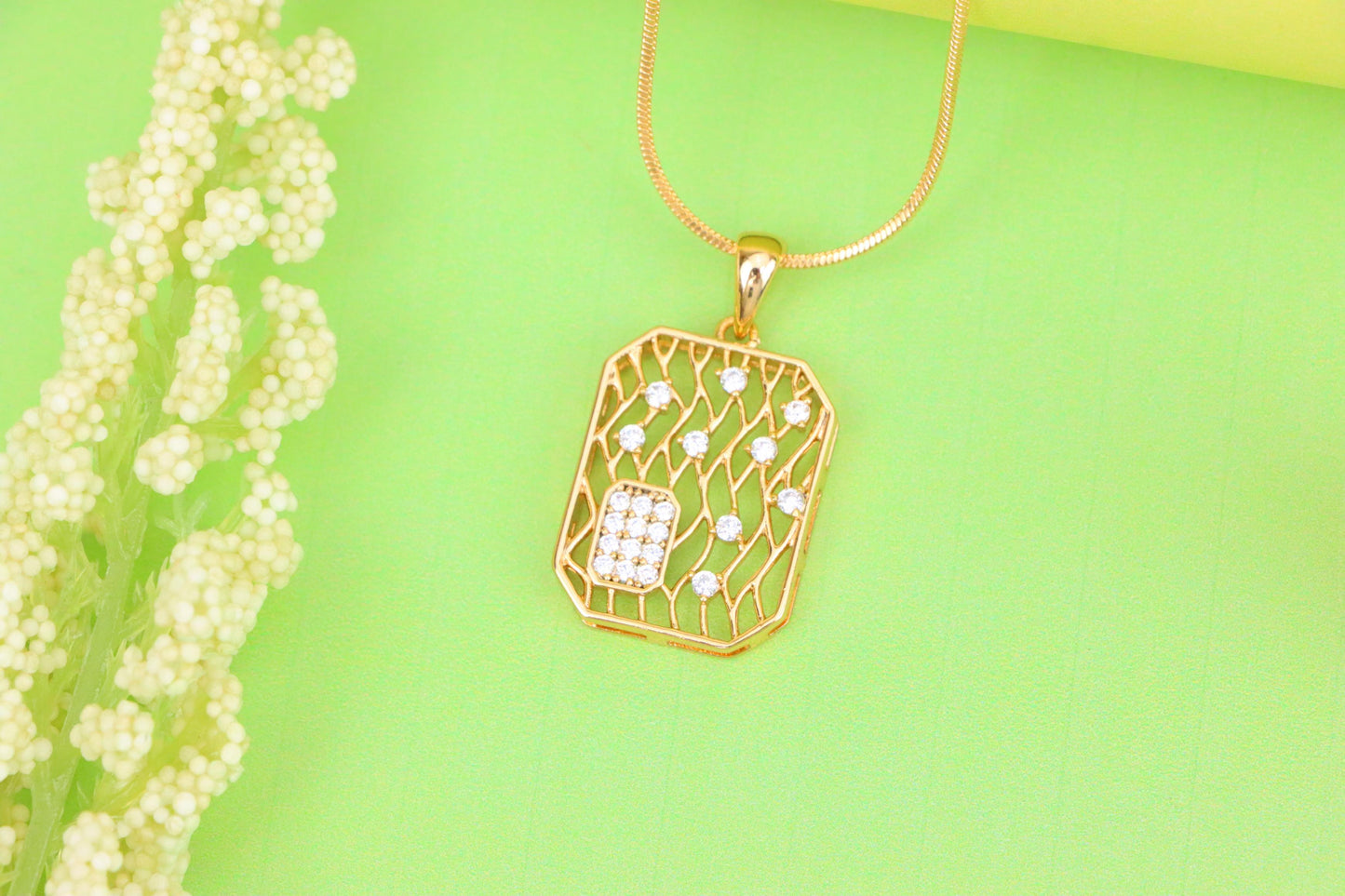 Rose Gold Rectangle Pendant with Crystal Accents, XPPT1307 (2130-10)