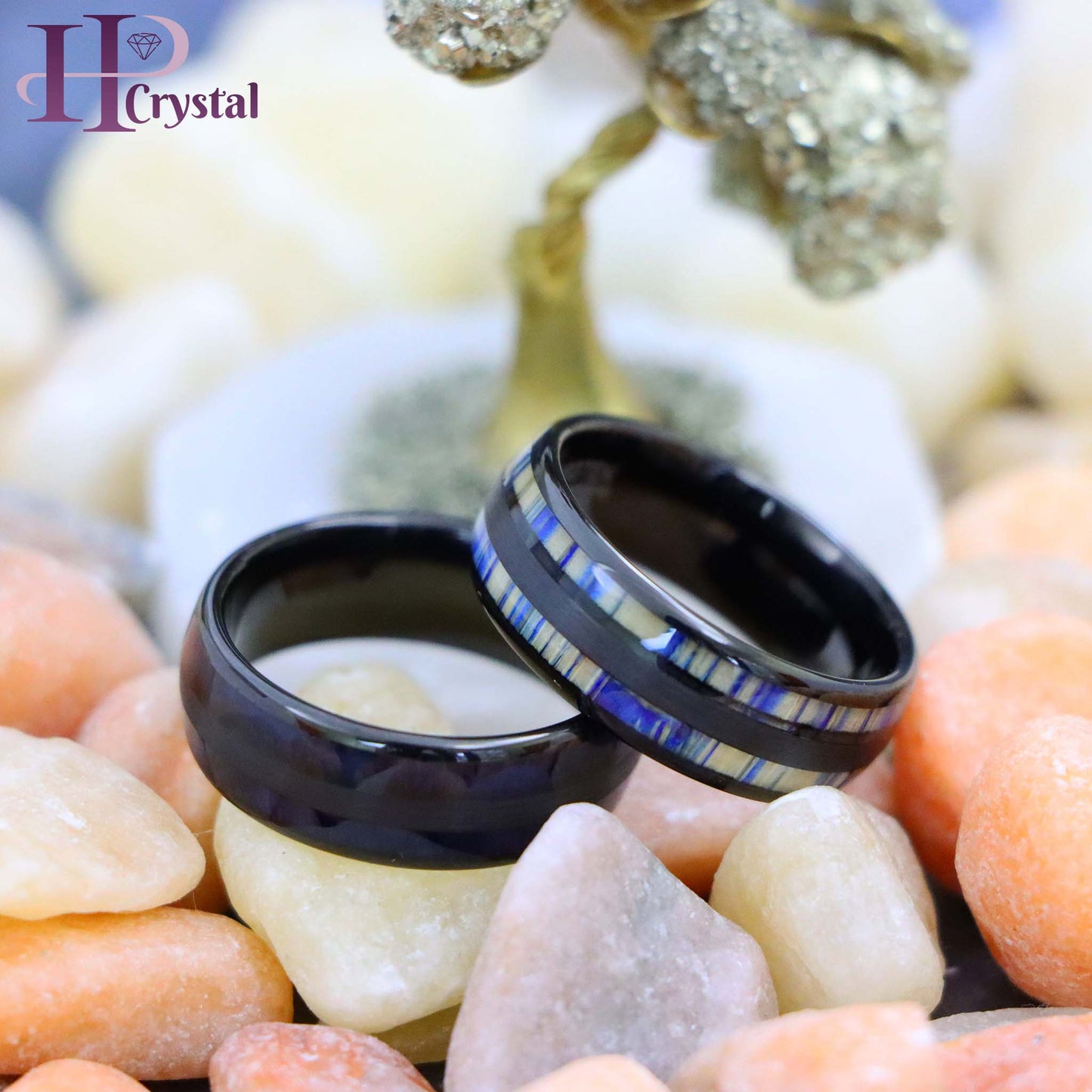 Black IP & Blue Wood Inlay/Dyed Bamboo Inlay Tungsten Ring