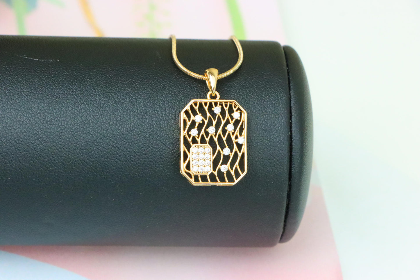 Rose Gold Rectangle Pendant with Crystal Accents, XPPT1307 (2130-10)