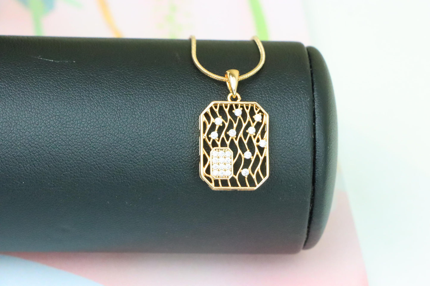 Rose Gold Rectangle Pendant with Crystal Accents, XPPT1307 (2130-10)