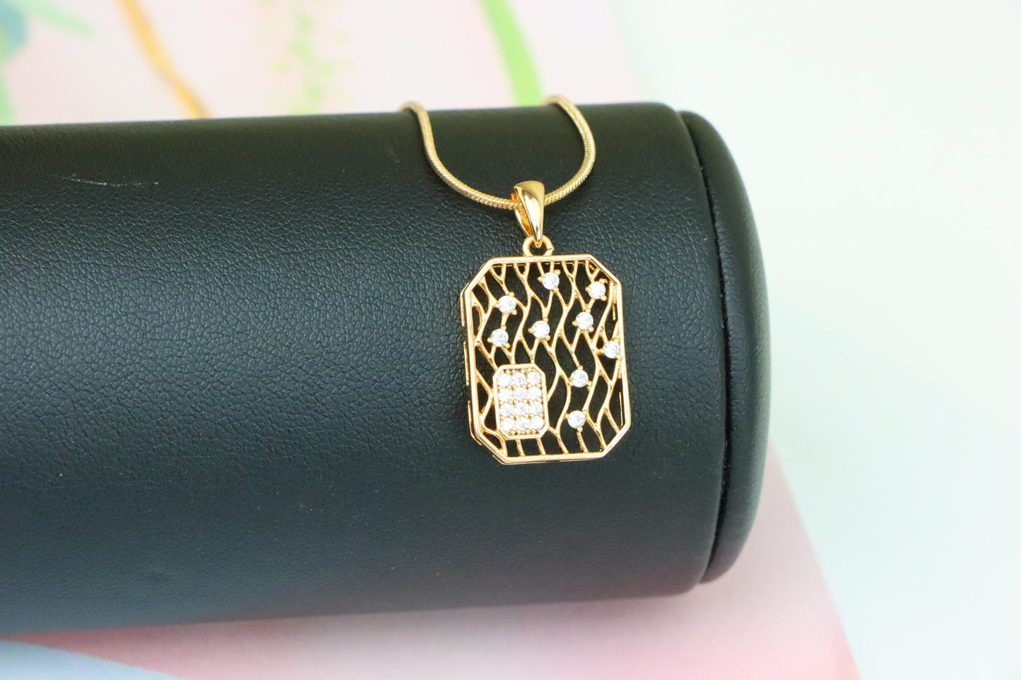 Rose Gold Rectangle Pendant with Crystal Accents, XPPT1307 (2130-10)