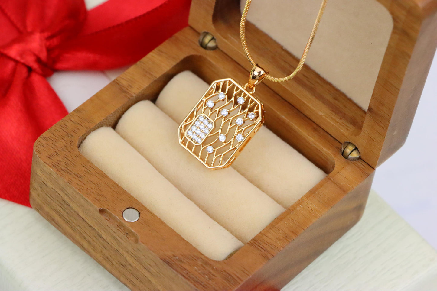 Rose Gold Rectangle Pendant with Crystal Accents, XPPT1307 (2130-10)
