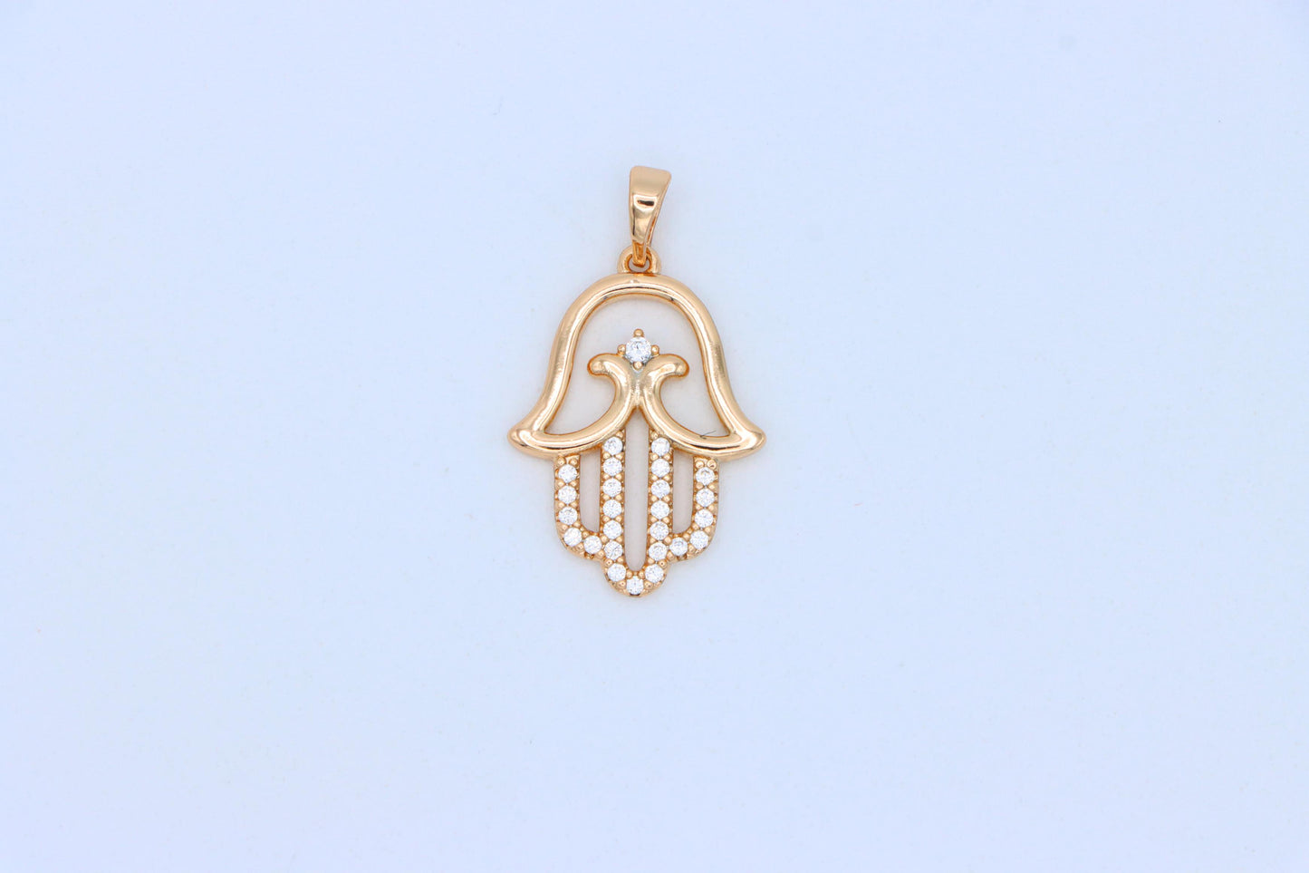 Rose Gold Hamsa Hand Pendant in Gold Plated Brass with Sparkling Accents, XPPT1760 (2152-5)