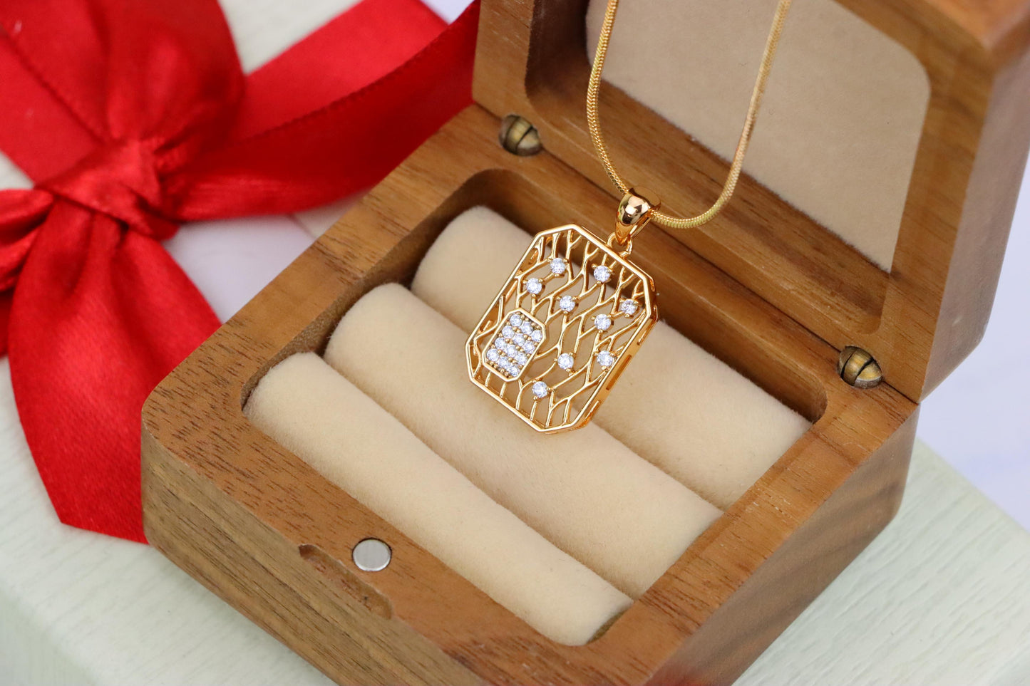 Rose Gold Rectangle Pendant with Crystal Accents, XPPT1307 (2130-10)