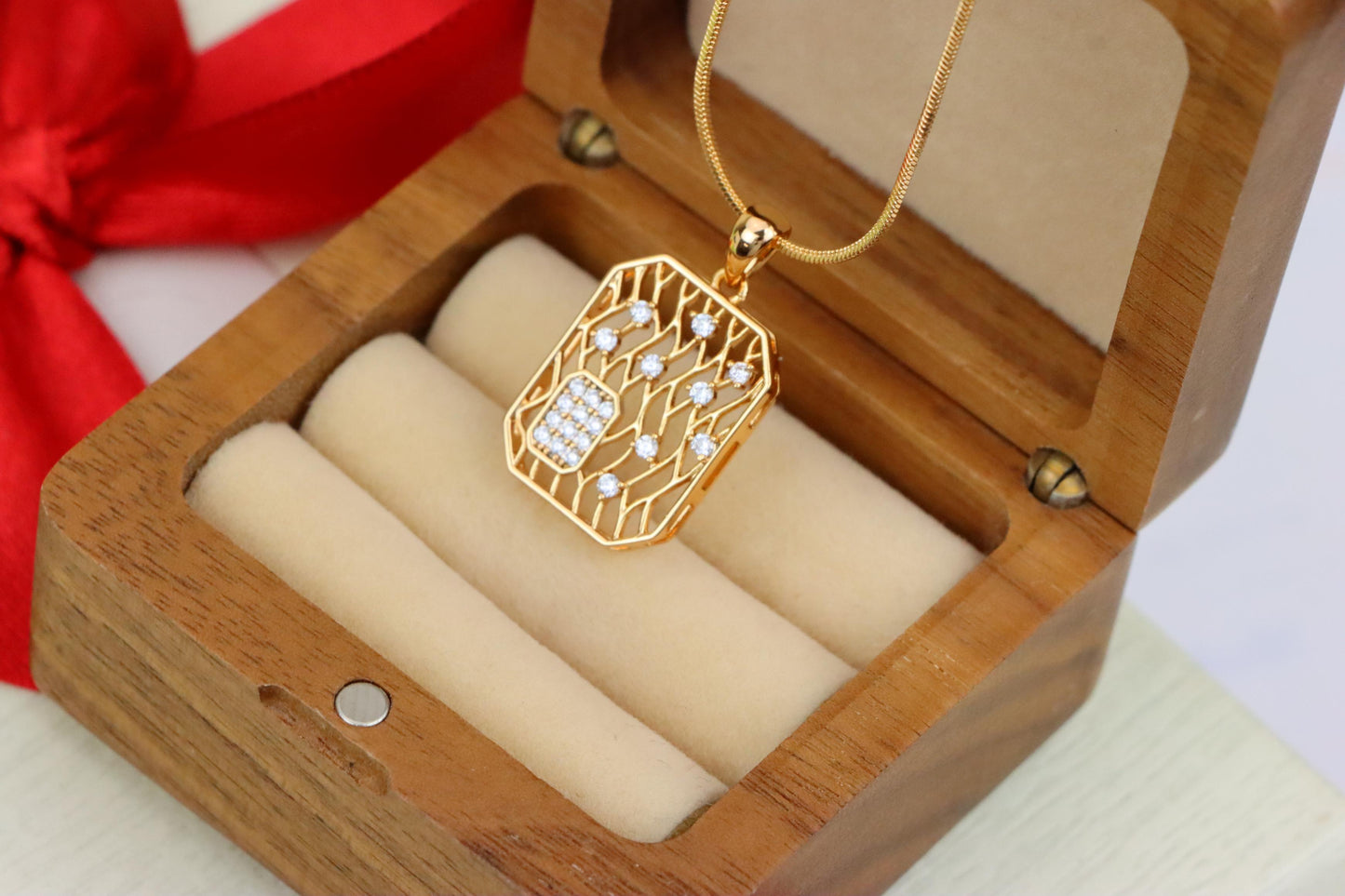 Rose Gold Rectangle Pendant with Crystal Accents, XPPT1307 (2130-10)