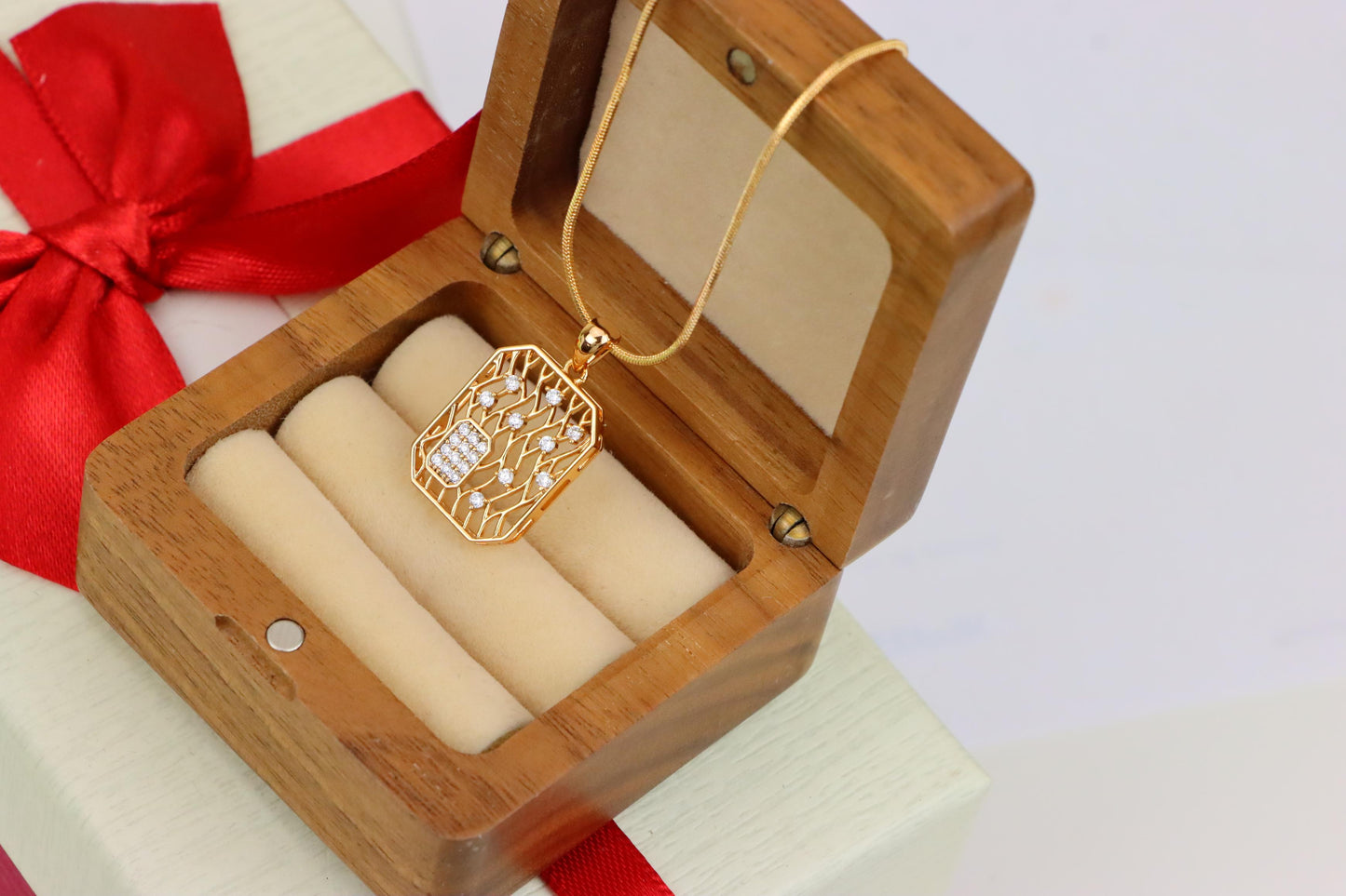 Rose Gold Rectangle Pendant with Crystal Accents, XPPT1307 (2130-10)