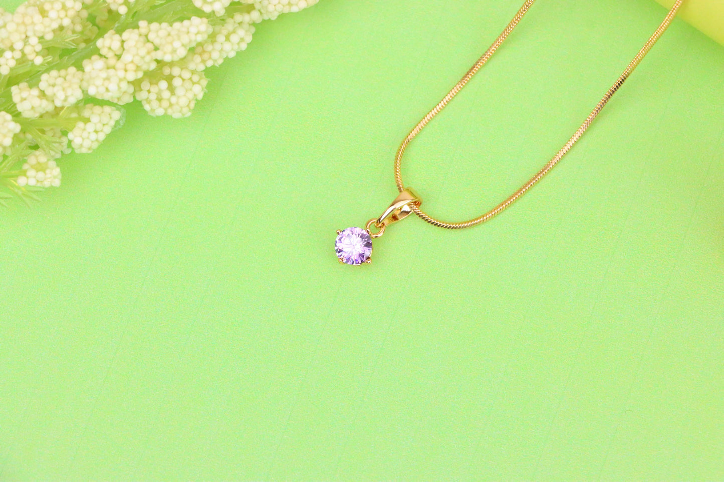 Tiny Purple Stone Pendant in Gold Plated Brass – Subtle Sparkle Charm, XPPT1763 (2152-6)