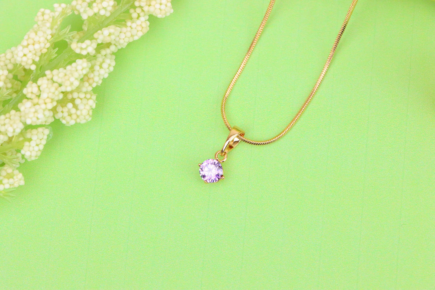 Tiny Purple Stone Pendant in Gold Plated Brass – Subtle Sparkle Charm, XPPT1763 (2152-6)