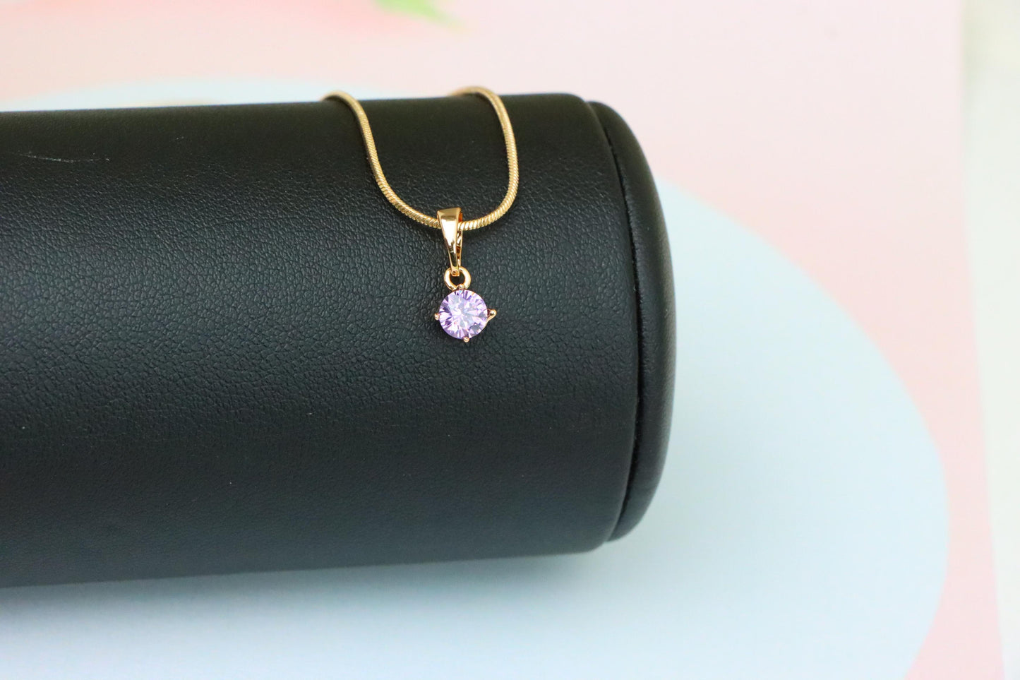 Tiny Purple Stone Pendant in Gold Plated Brass – Subtle Sparkle Charm, XPPT1763 (2152-6)