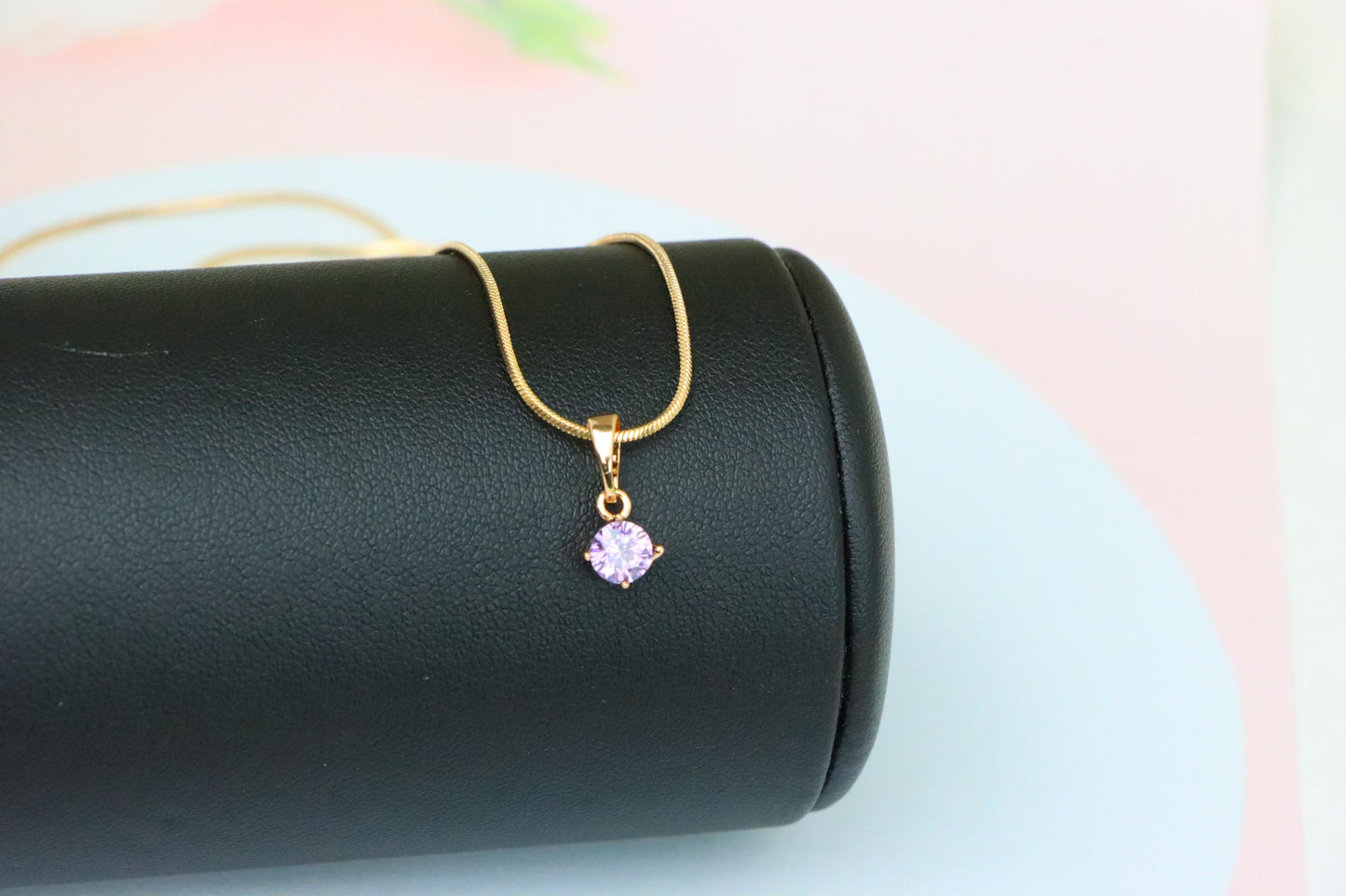 Tiny Purple Stone Pendant in Gold Plated Brass – Subtle Sparkle Charm, XPPT1763 (2152-6)