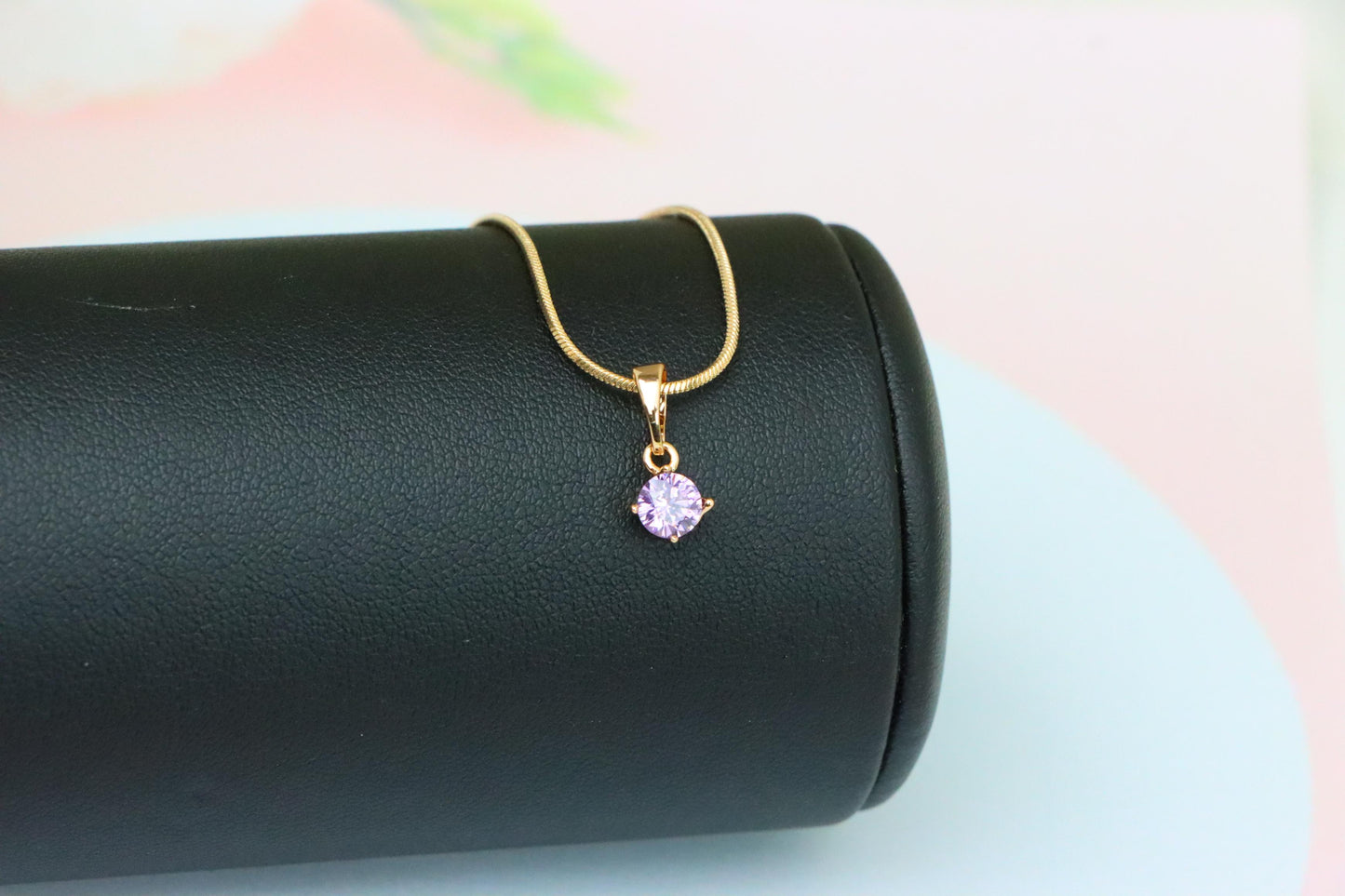 Tiny Purple Stone Pendant in Gold Plated Brass – Subtle Sparkle Charm, XPPT1763 (2152-6)