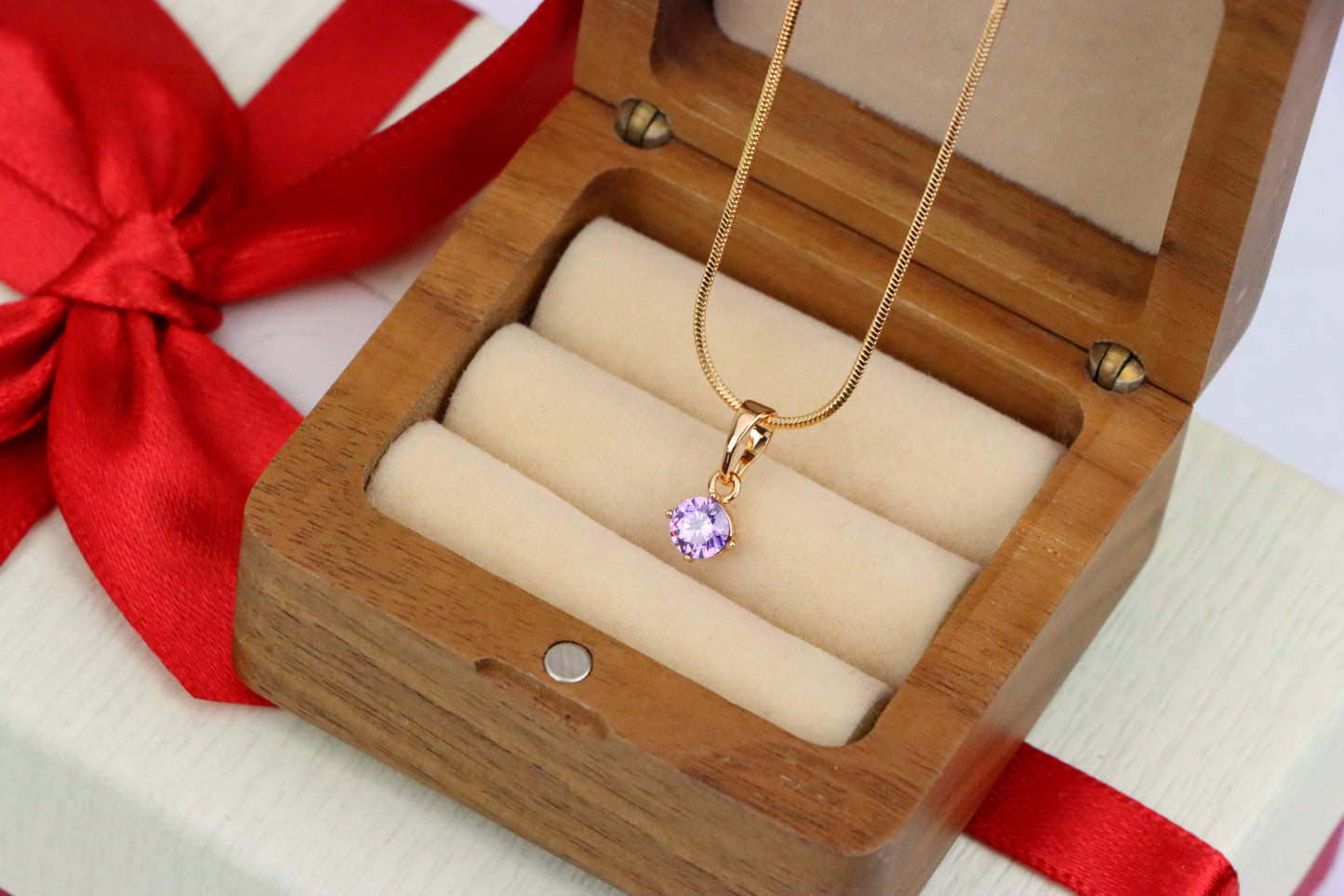 Tiny Purple Stone Pendant in Gold Plated Brass – Subtle Sparkle Charm, XPPT1763 (2152-6)