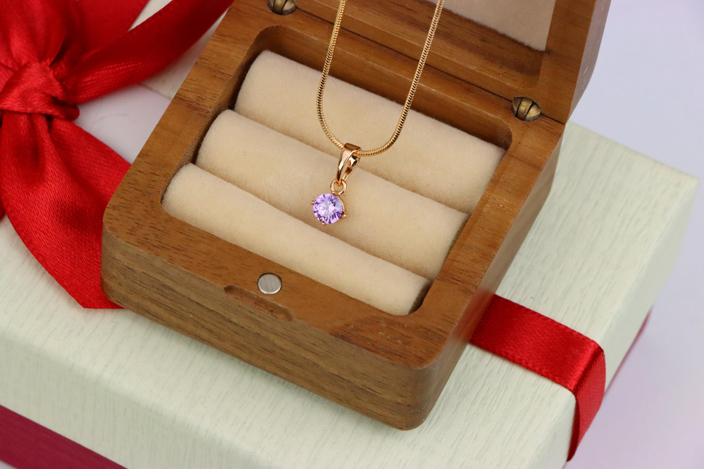 Tiny Purple Stone Pendant in Gold Plated Brass – Subtle Sparkle Charm, XPPT1763 (2152-6)