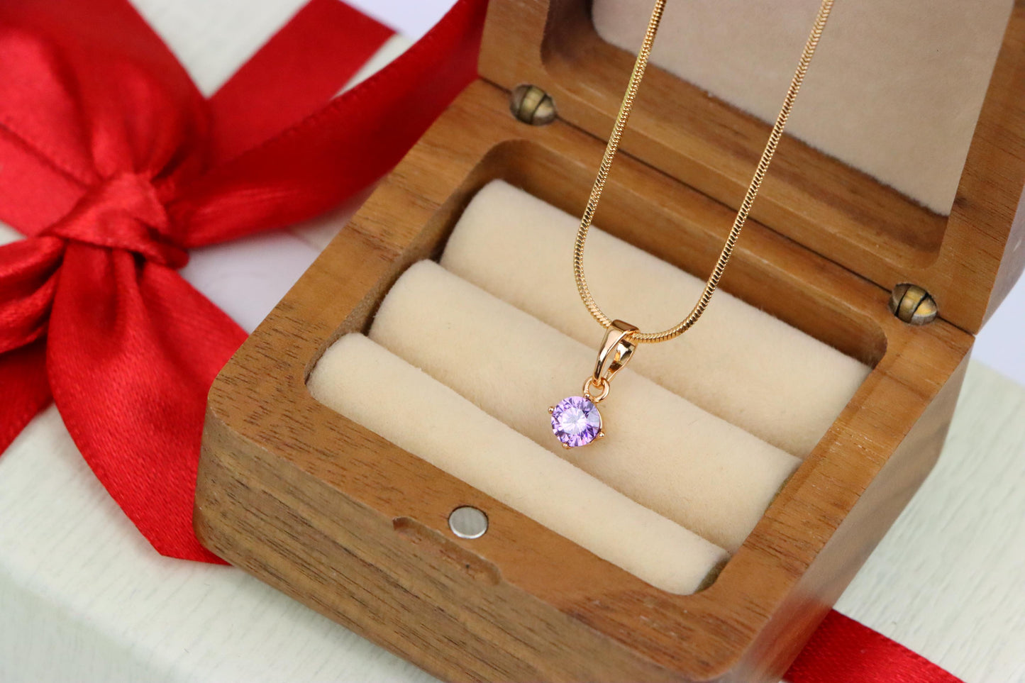 Tiny Purple Stone Pendant in Gold Plated Brass – Subtle Sparkle Charm, XPPT1763 (2152-6)