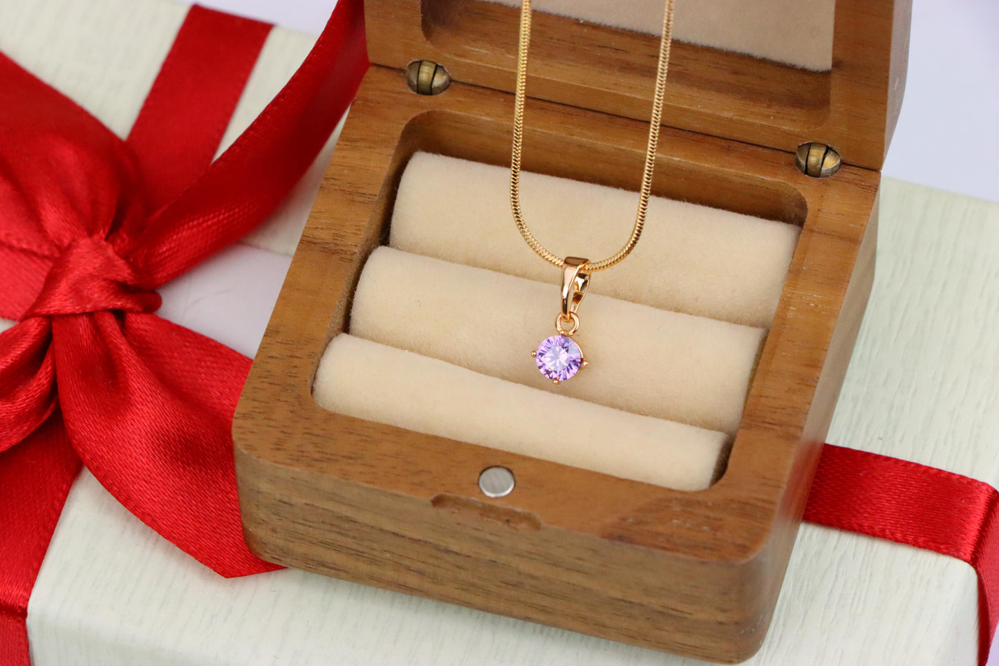 Tiny Purple Stone Pendant in Gold Plated Brass – Subtle Sparkle Charm, XPPT1763 (2152-6)