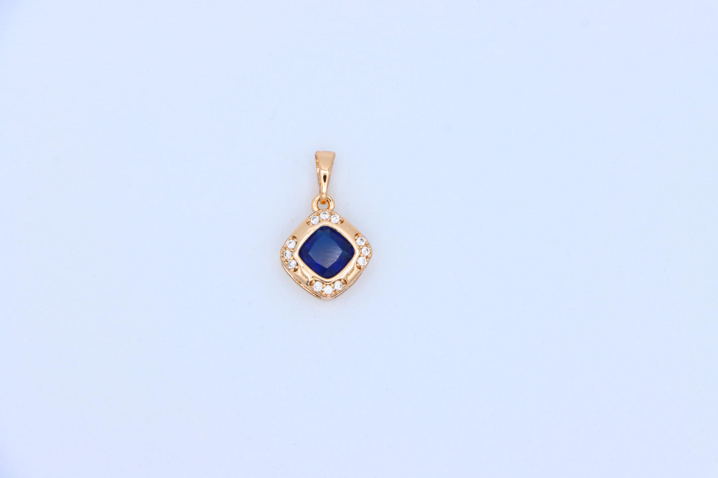 Gold Plated Blue Cushion Pendant with Crystal Halo – Elegant Charm, XPPT1765 (2152-7)