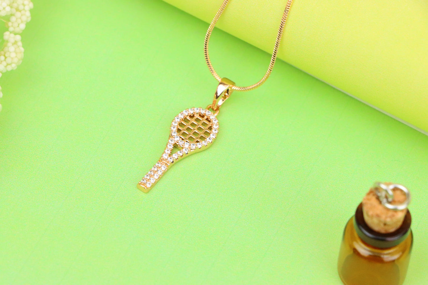 Sparkling Rose Gold Tennis Racket Pendant, XPPT1313 (2131-6)