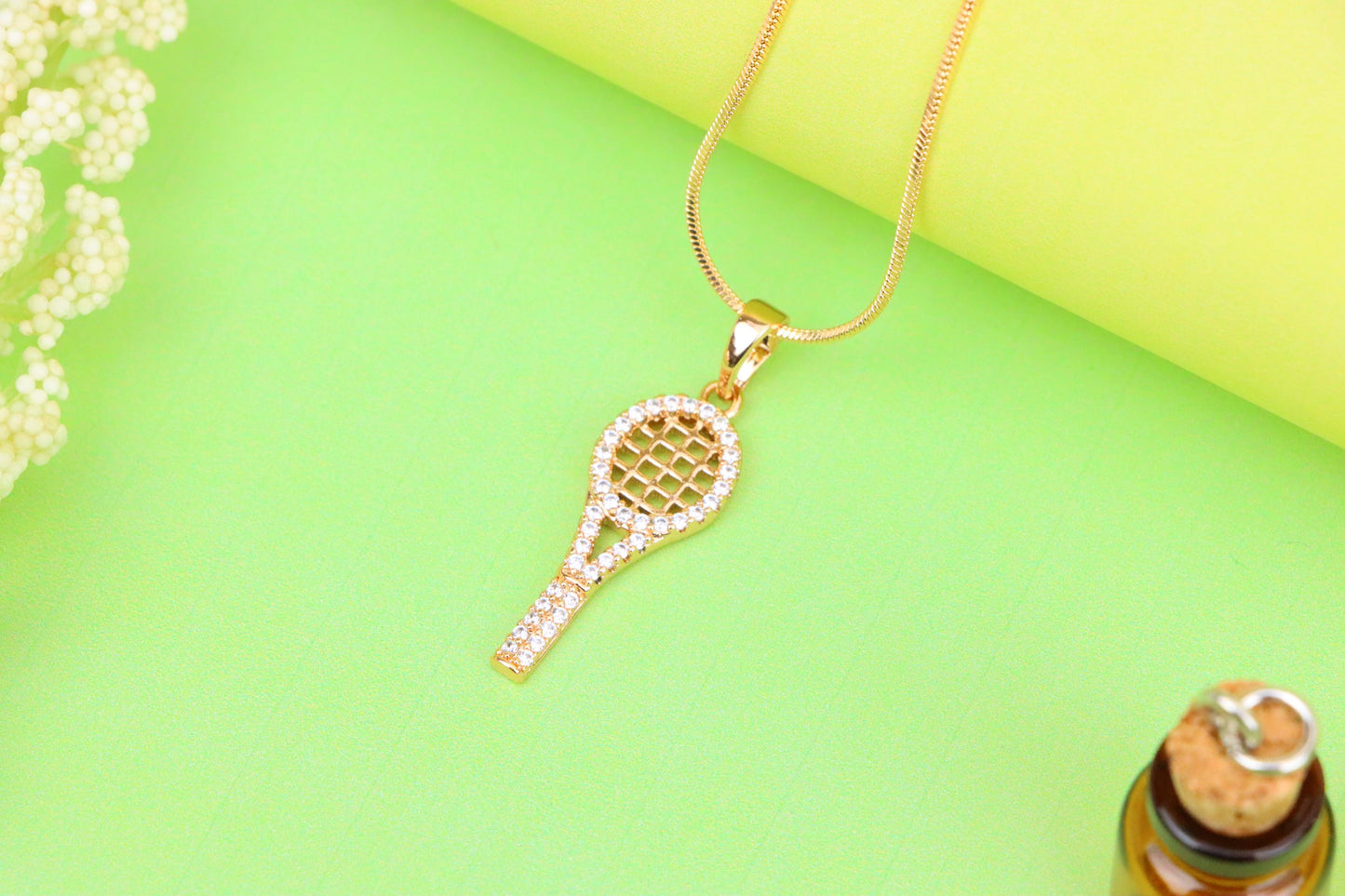 Sparkling Rose Gold Tennis Racket Pendant, XPPT1313 (2131-6)