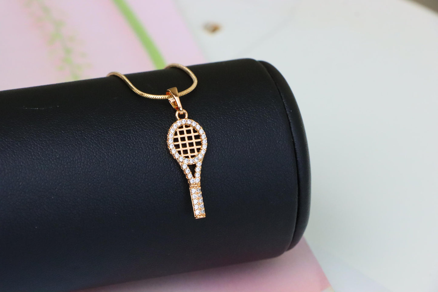 Sparkling Rose Gold Tennis Racket Pendant, XPPT1313 (2131-6)