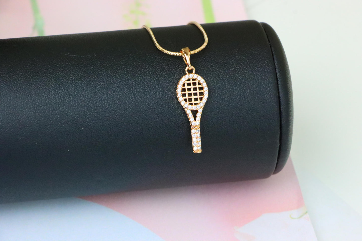 Sparkling Rose Gold Tennis Racket Pendant, XPPT1313 (2131-6)