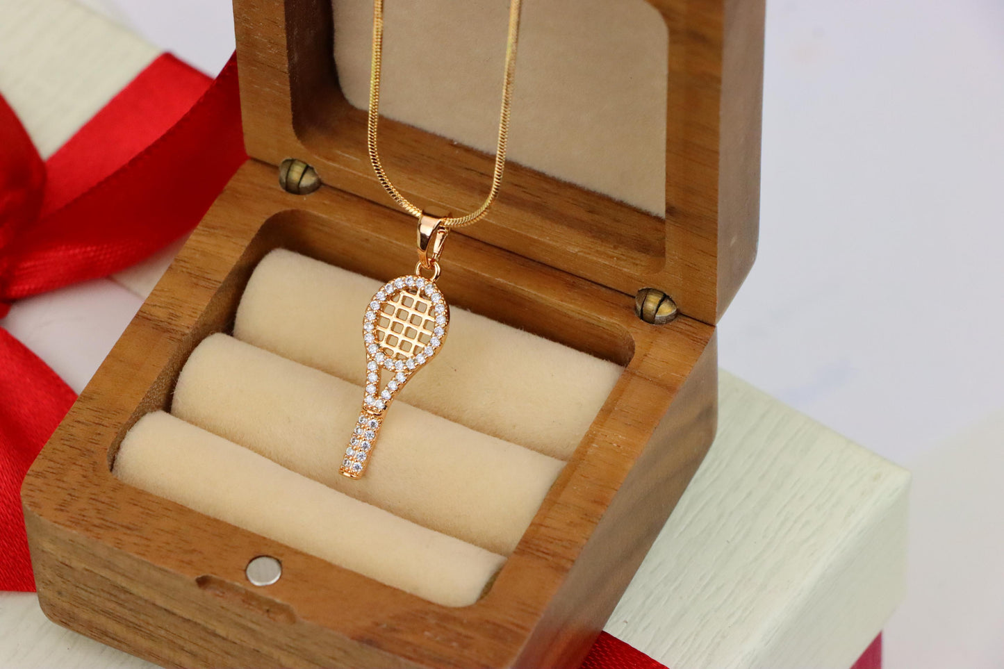 Sparkling Rose Gold Tennis Racket Pendant, XPPT1313 (2131-6)