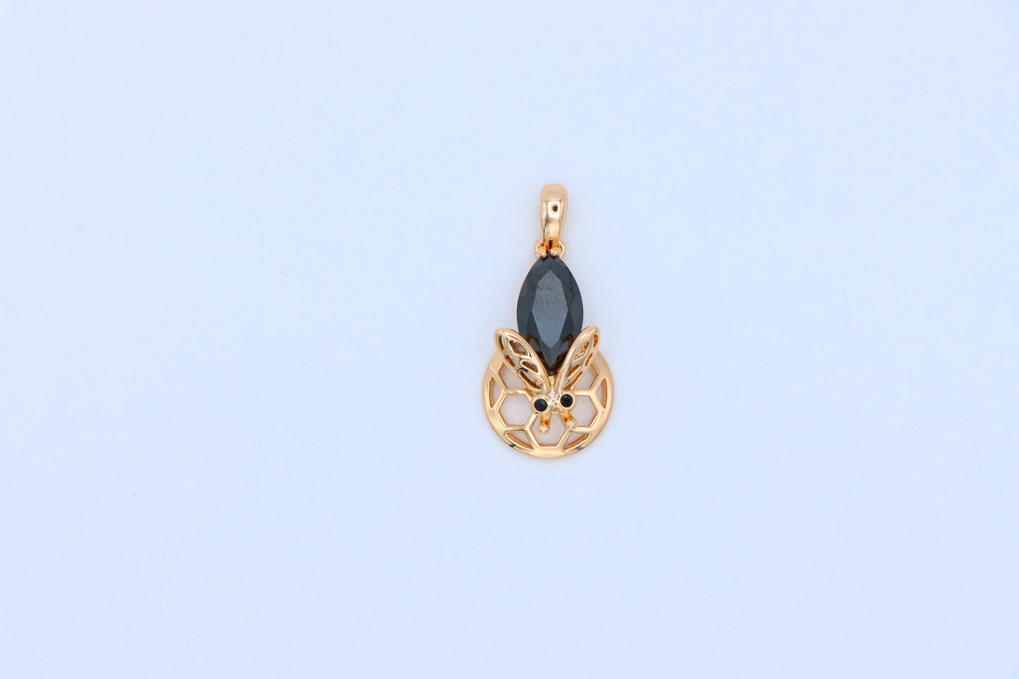 Rose Gold Honeycomb Butterfly Pendant with Black Gem, XPPT1314 (2131-7)