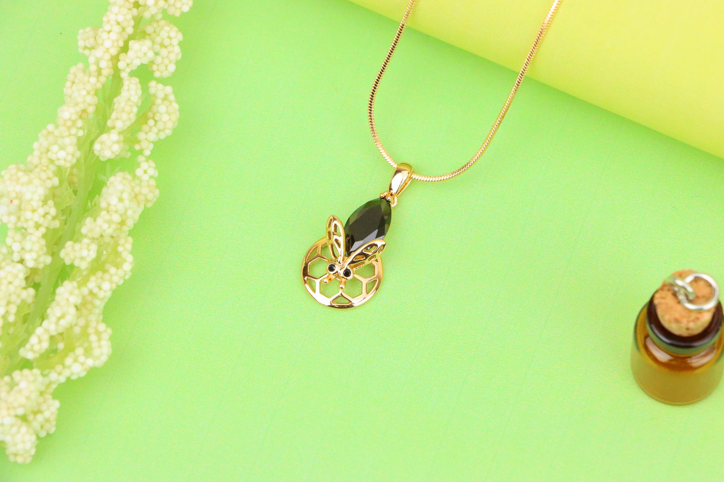 Rose Gold Honeycomb Butterfly Pendant with Black Gem, XPPT1314 (2131-7)