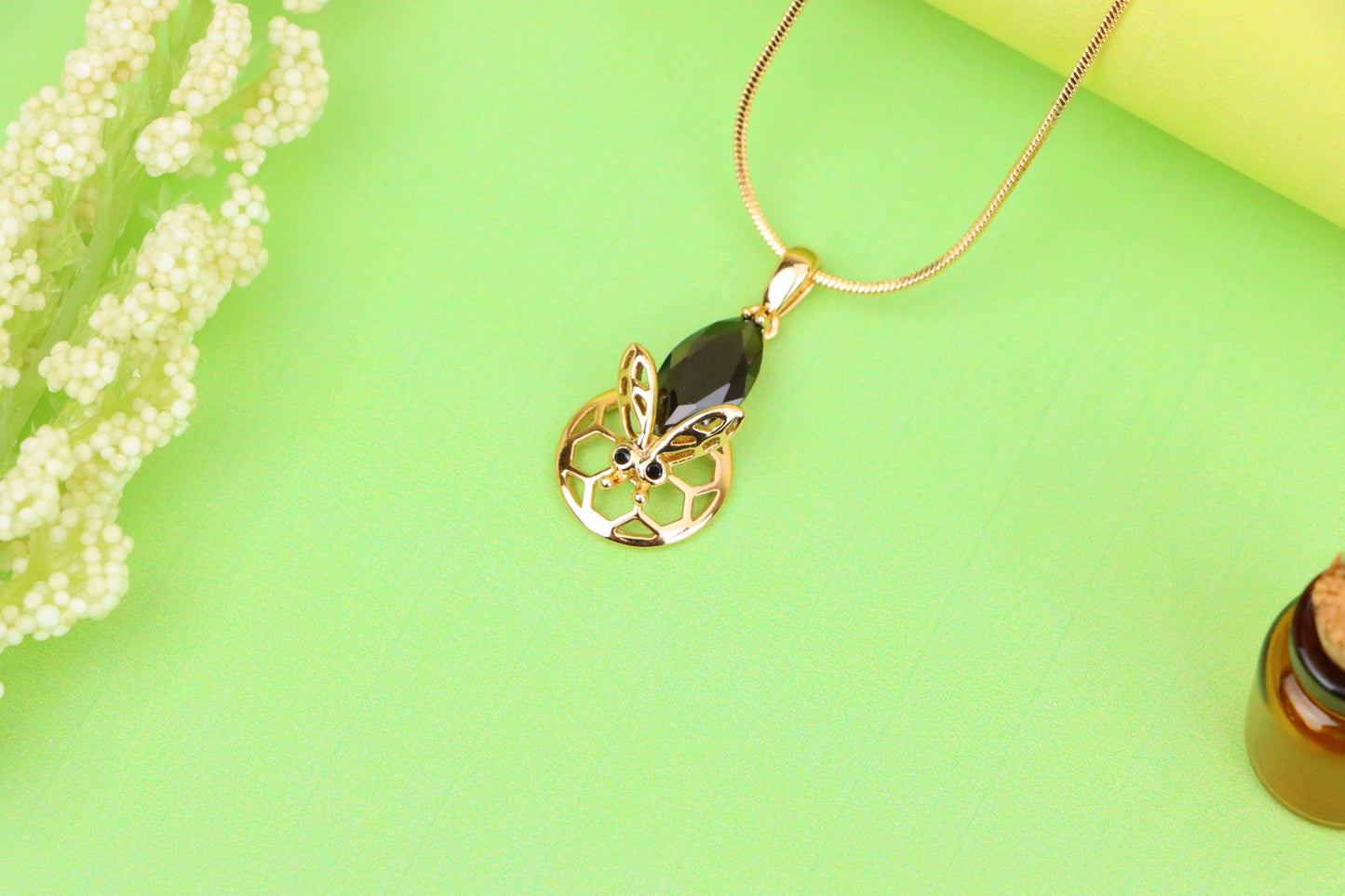 Rose Gold Honeycomb Butterfly Pendant with Black Gem, XPPT1314 (2131-7)