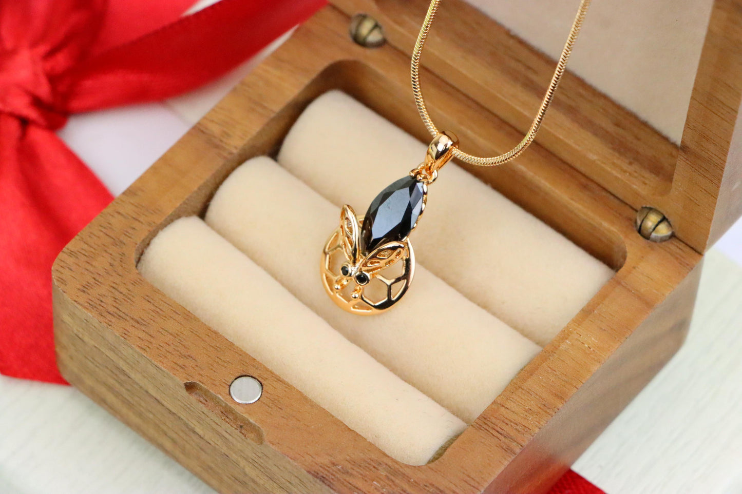 Rose Gold Honeycomb Butterfly Pendant with Black Gem, XPPT1314 (2131-7)