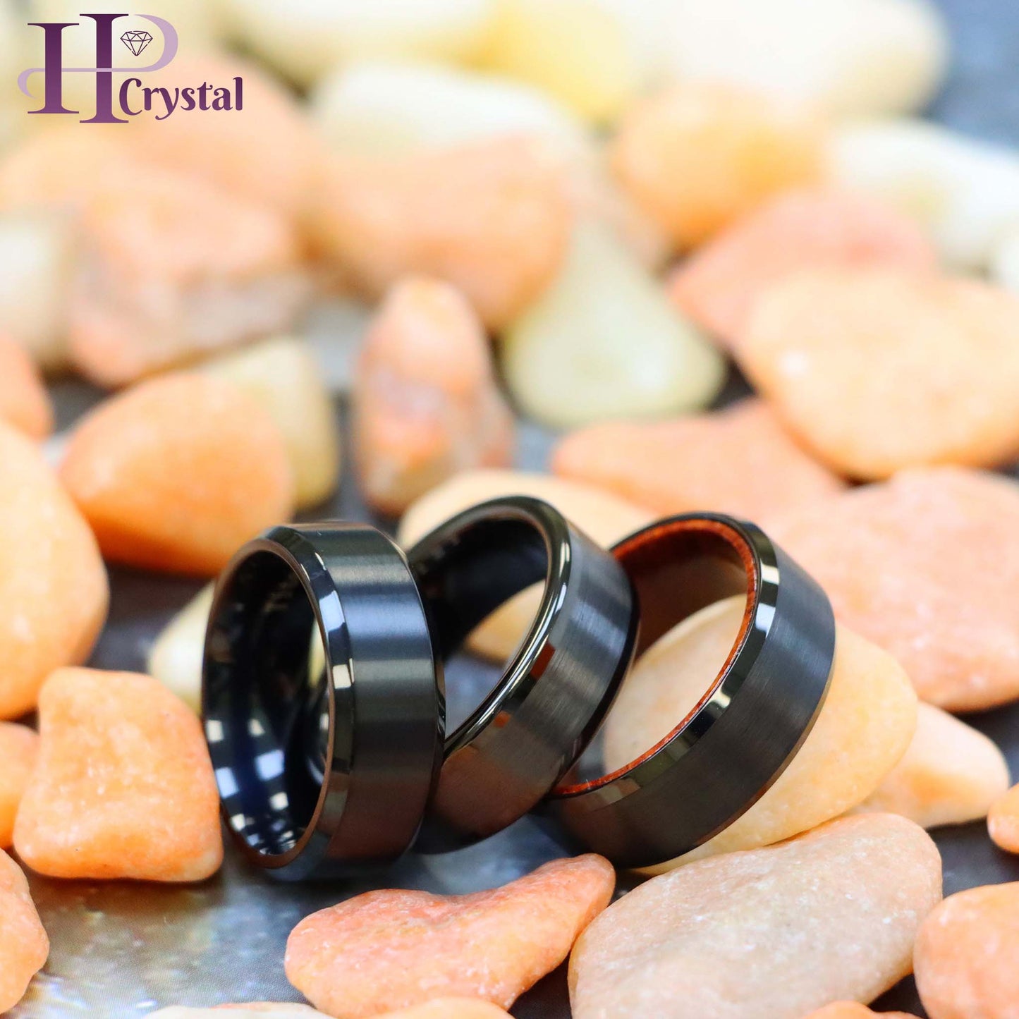 Black IP Plated Titanium/Tungsten Ring Brushed Center Beveled Edge Titanium Ring Wood Sleeve Tungsten Ring