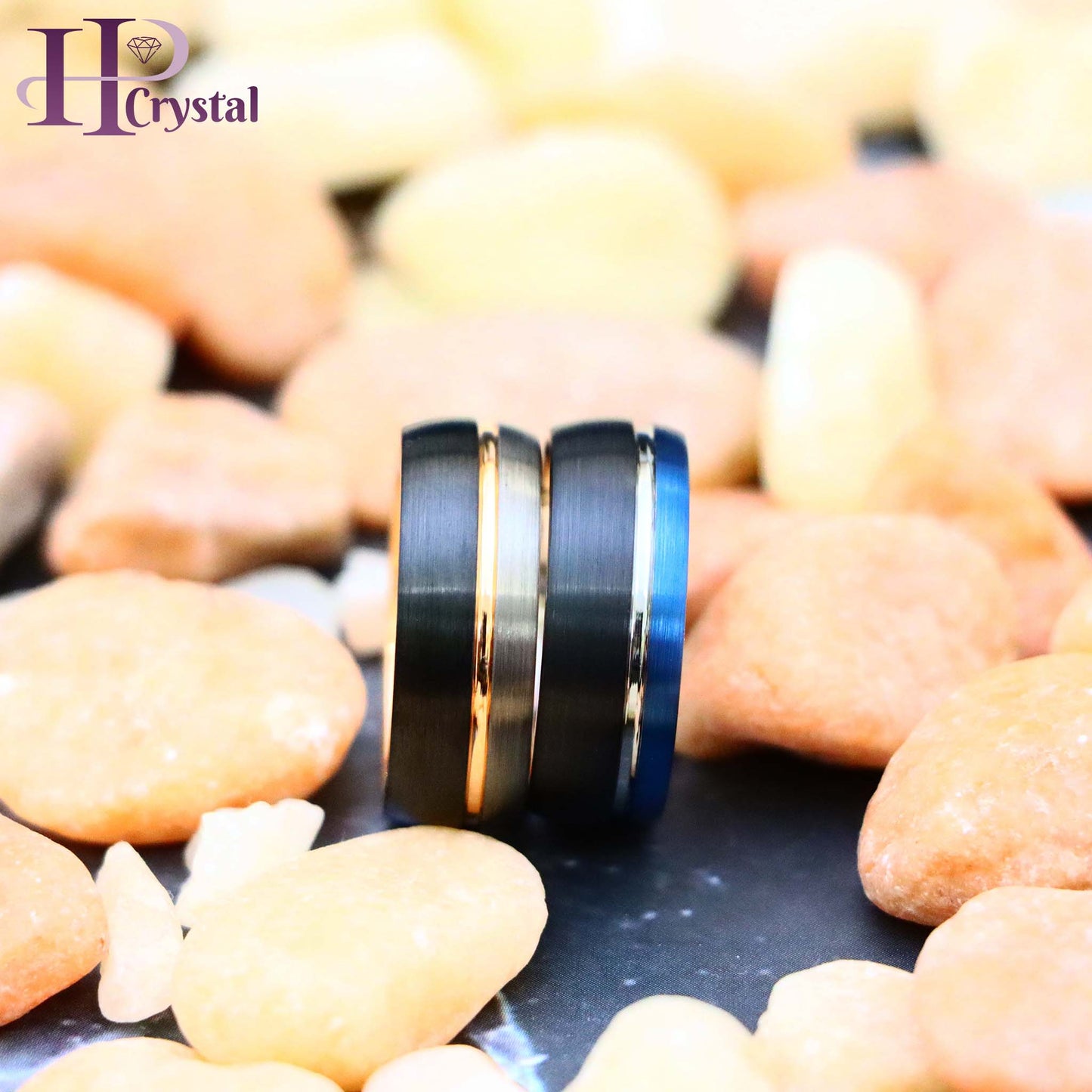 Three-tone Natural, Rose Gold & Black IP Plated/Blue & Black IP Plated Groove Tungsten Ring