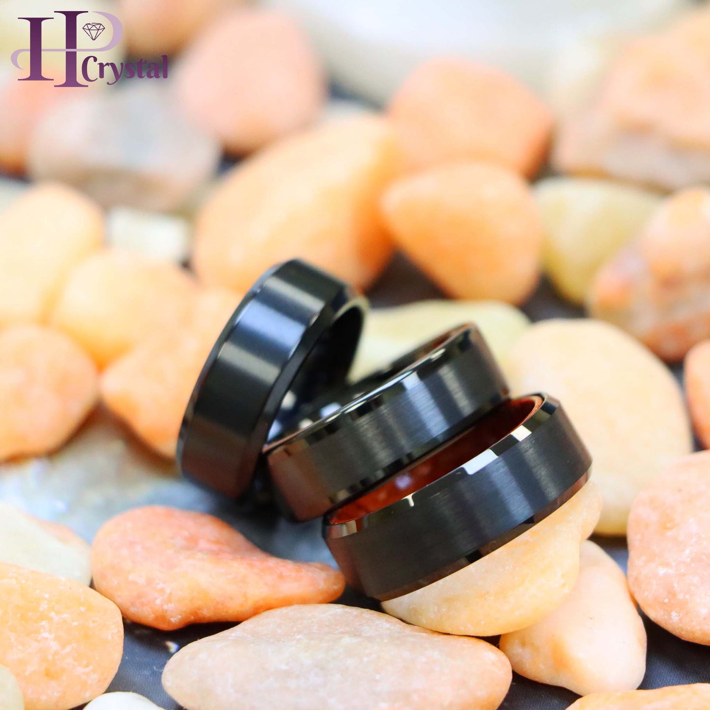 Black IP Plated Titanium/Tungsten Ring Brushed Center Beveled Edge Titanium Ring Wood Sleeve Tungsten Ring