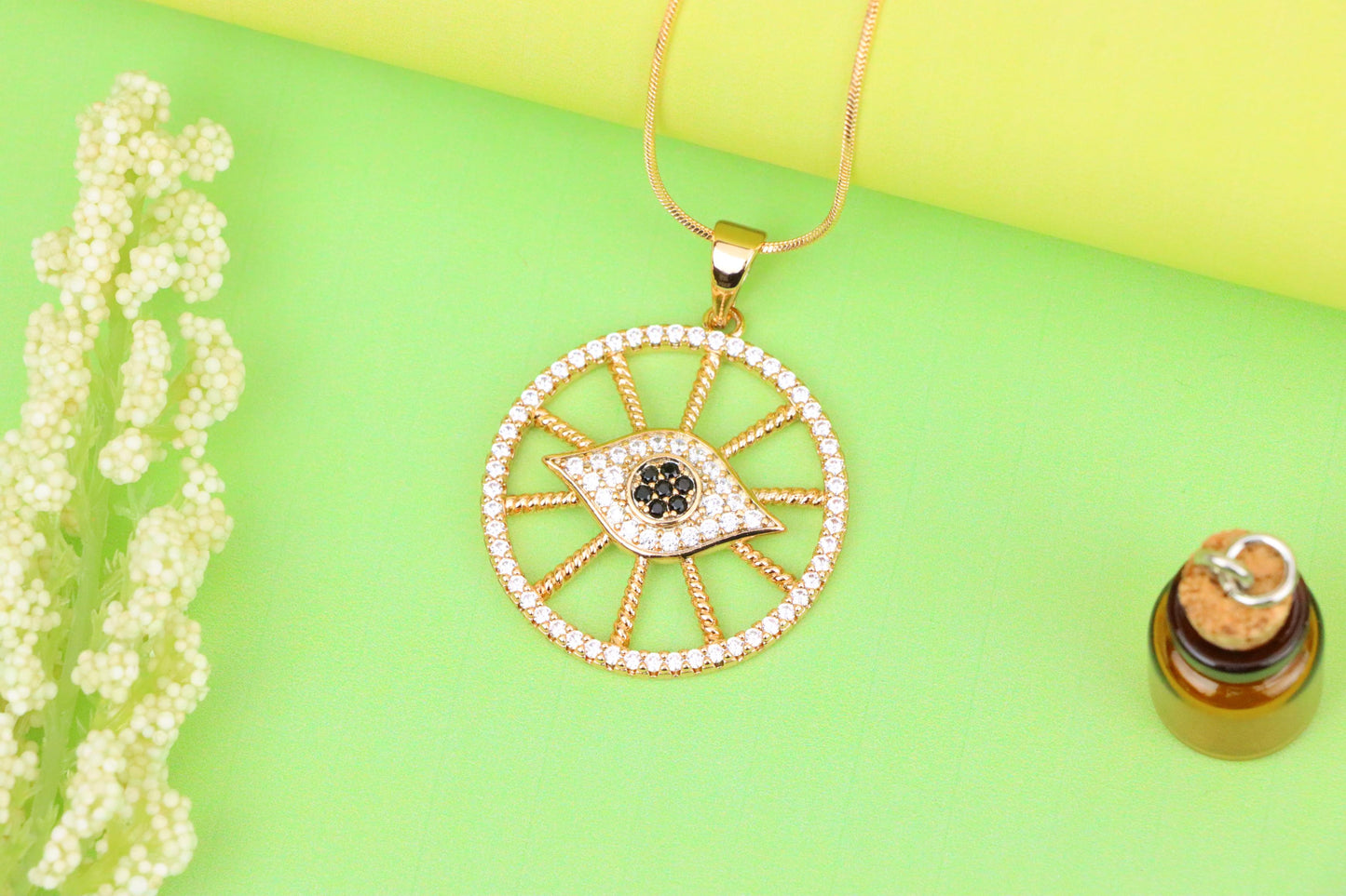 Sparkling Rose Gold Evil Eye Round Pendant, XPPT1315 (2131-8)