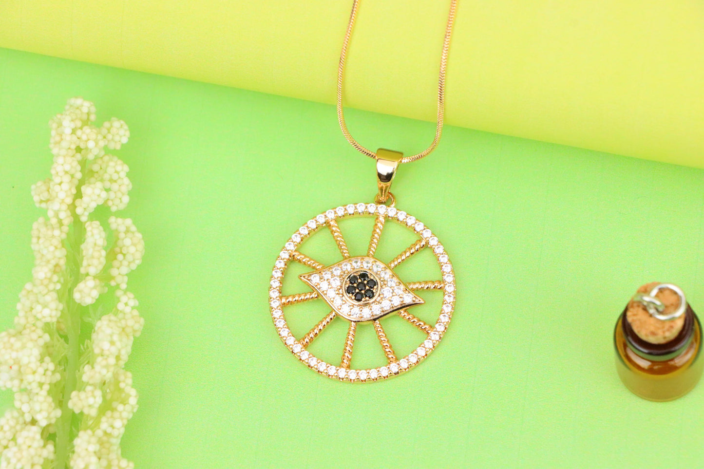 Sparkling Rose Gold Evil Eye Round Pendant, XPPT1315 (2131-8)