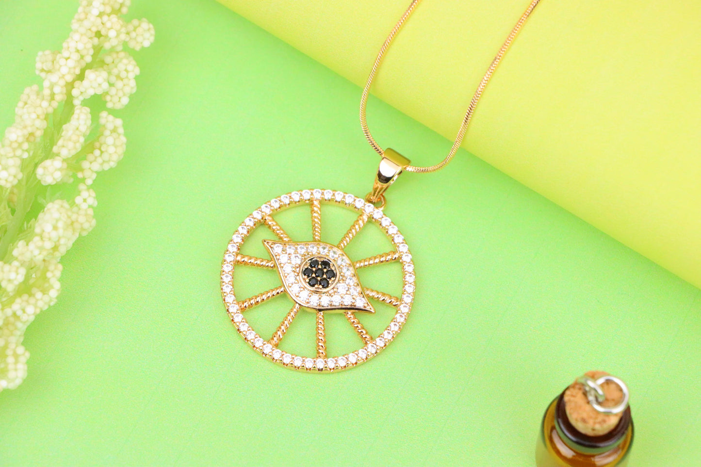Sparkling Rose Gold Evil Eye Round Pendant, XPPT1315 (2131-8)