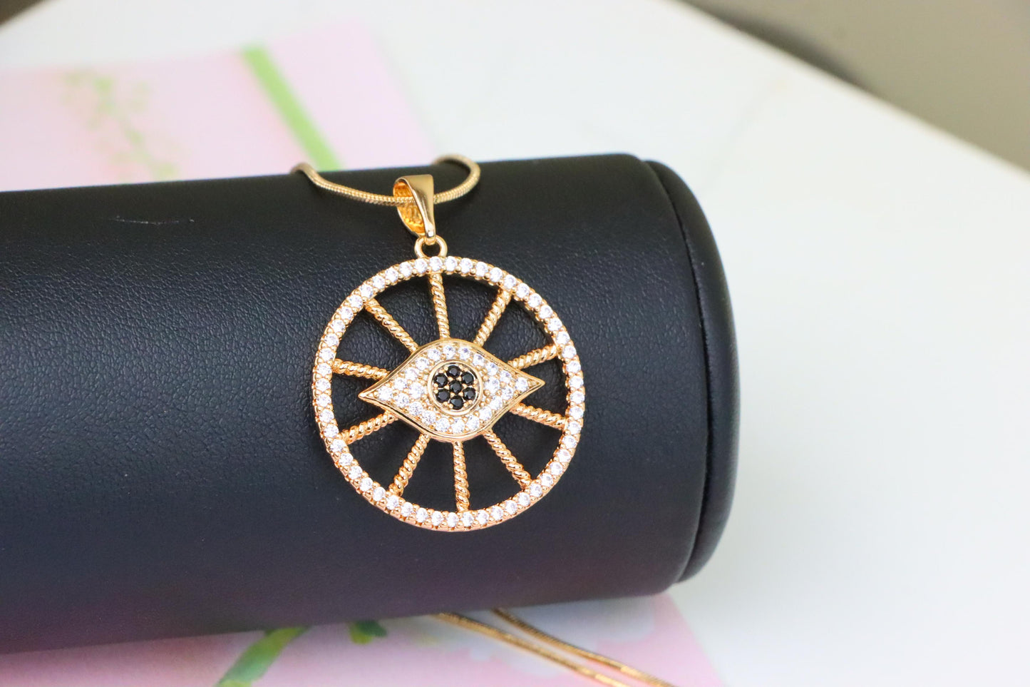 Sparkling Rose Gold Evil Eye Round Pendant, XPPT1315 (2131-8)