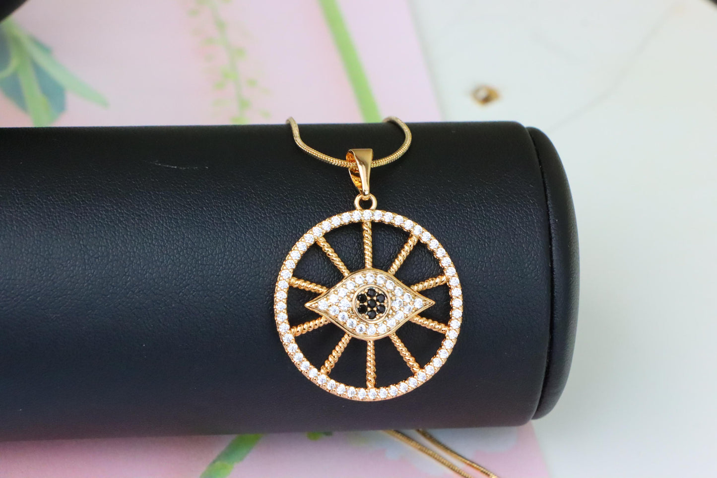 Sparkling Rose Gold Evil Eye Round Pendant, XPPT1315 (2131-8)