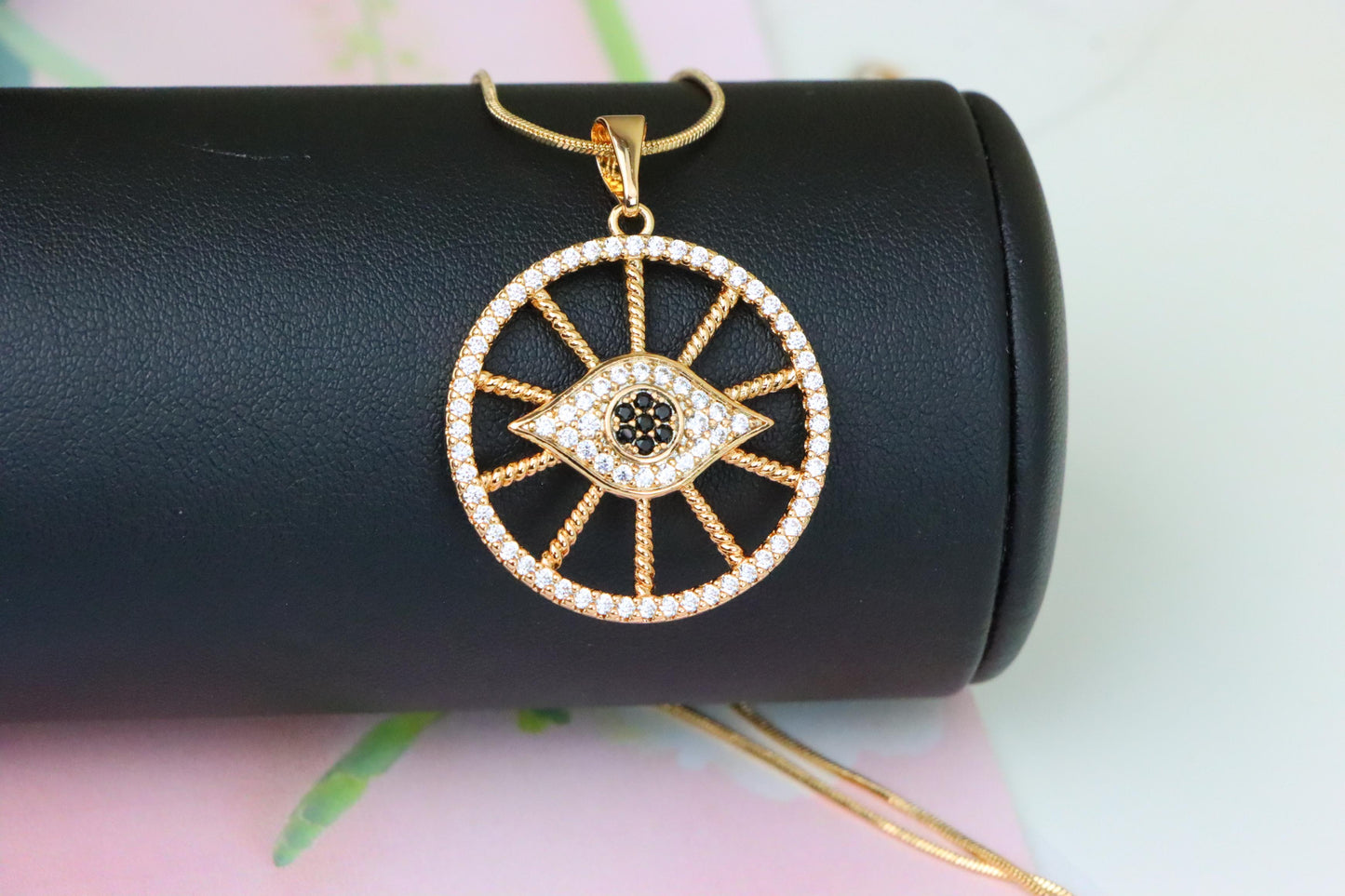 Sparkling Rose Gold Evil Eye Round Pendant, XPPT1315 (2131-8)