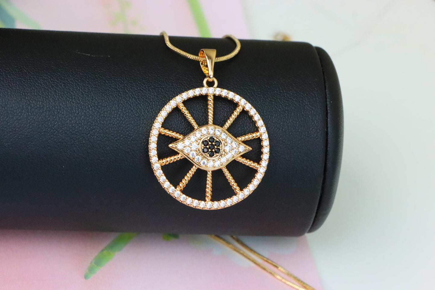 Sparkling Rose Gold Evil Eye Round Pendant, XPPT1315 (2131-8)