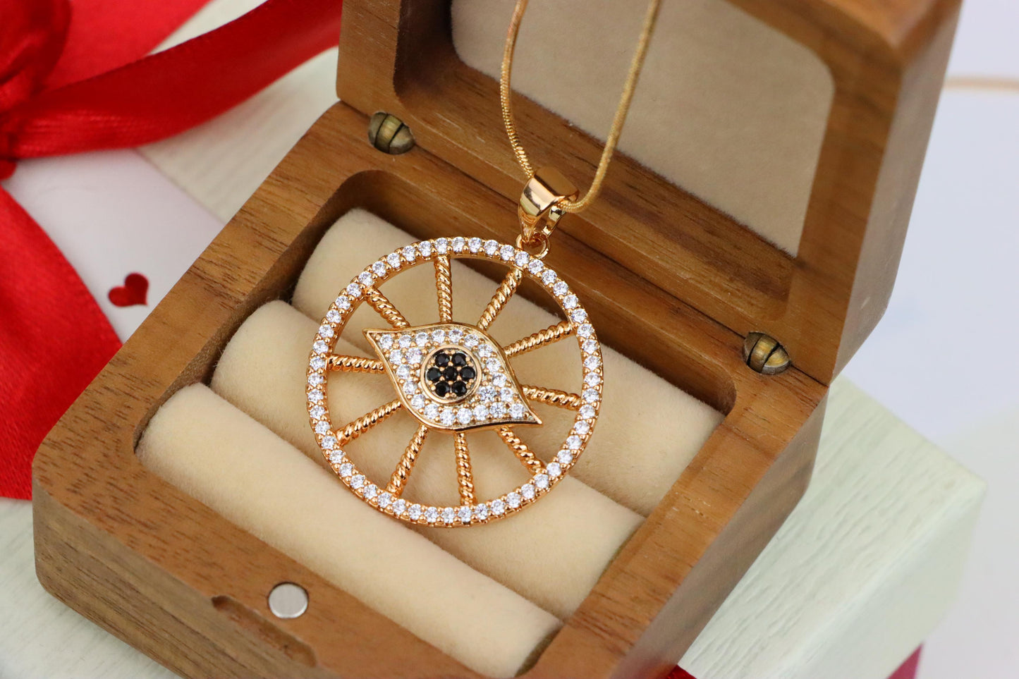 Sparkling Rose Gold Evil Eye Round Pendant, XPPT1315 (2131-8)