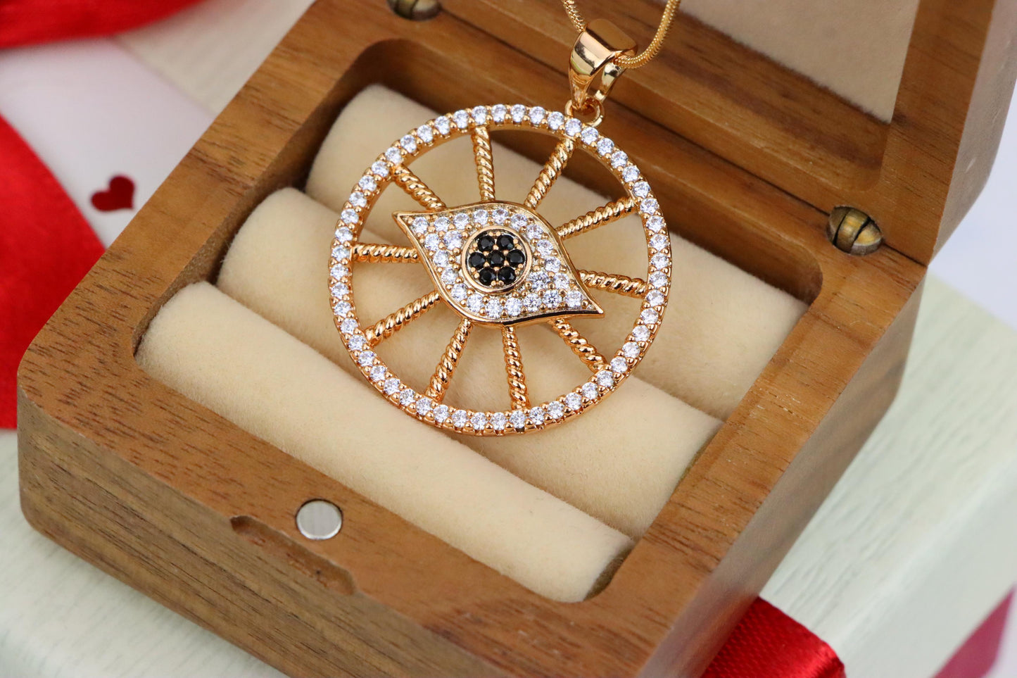 Sparkling Rose Gold Evil Eye Round Pendant, XPPT1315 (2131-8)