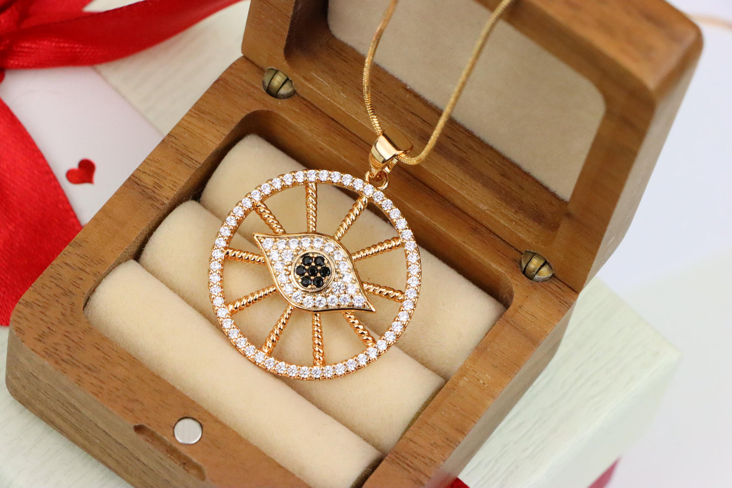 Sparkling Rose Gold Evil Eye Round Pendant, XPPT1315 (2131-8)