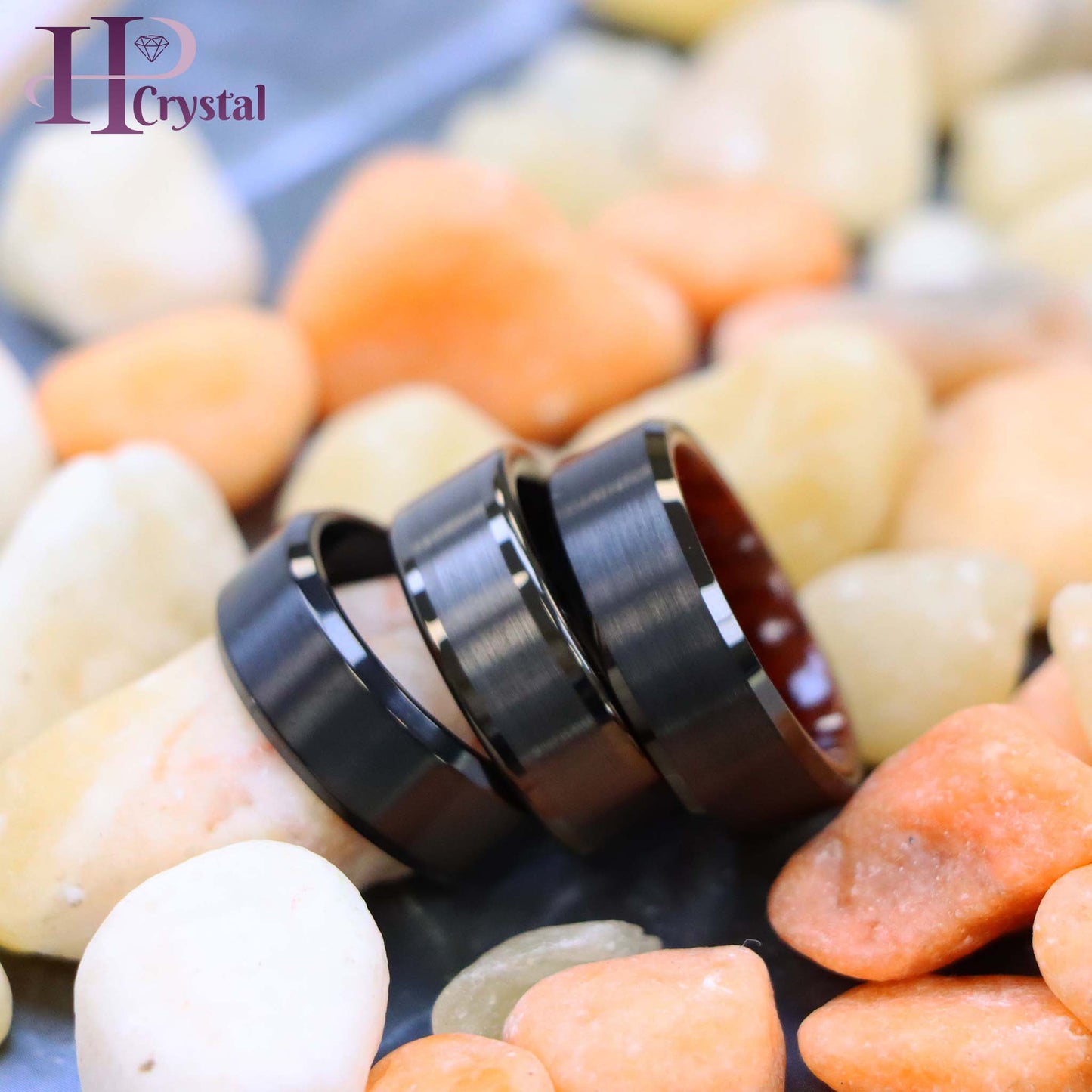 Black IP Plated Titanium/Tungsten Ring Brushed Center Beveled Edge Titanium Ring Wood Sleeve Tungsten Ring