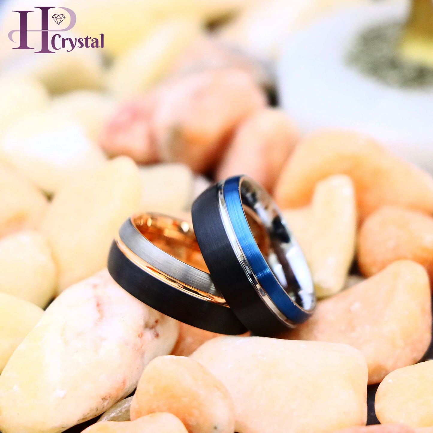 Three-tone Natural, Rose Gold & Black IP Plated/Blue & Black IP Plated Groove Tungsten Ring