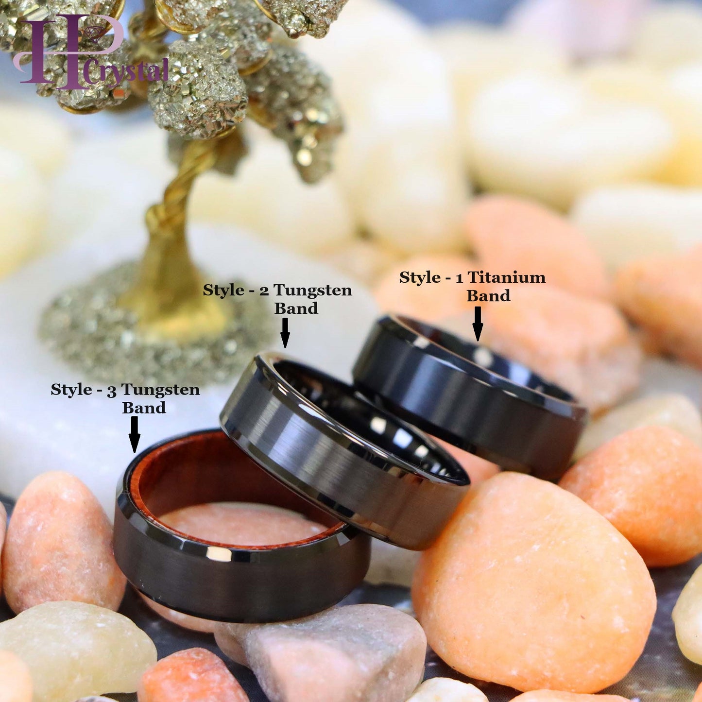 Black IP Plated Titanium/Tungsten Ring Brushed Center Beveled Edge Titanium Ring Wood Sleeve Tungsten Ring