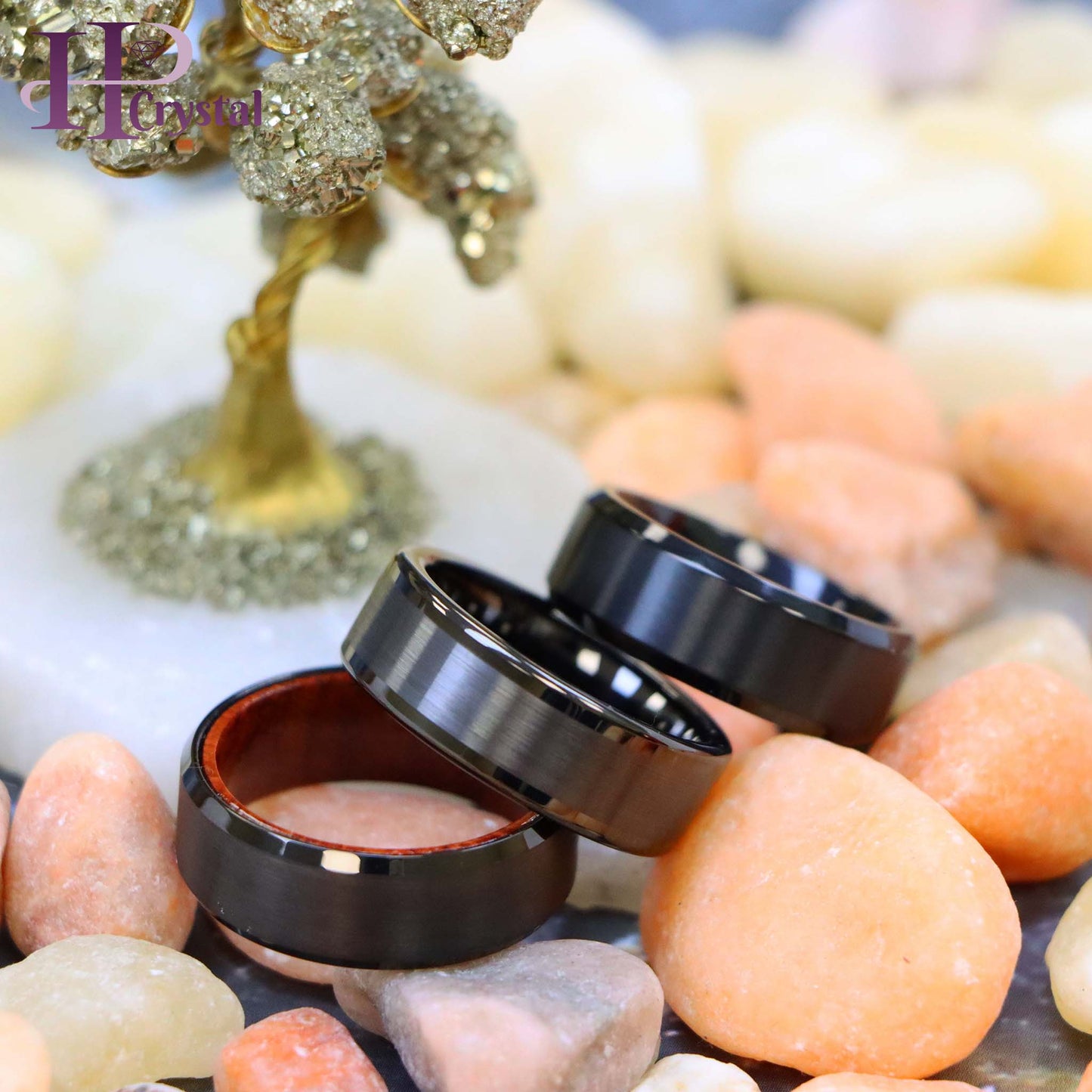 Black IP Plated Titanium/Tungsten Ring Brushed Center Beveled Edge Titanium Ring Wood Sleeve Tungsten Ring