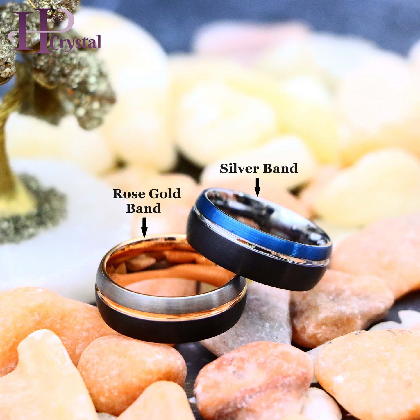 Three-tone Natural, Rose Gold & Black IP Plated/Blue & Black IP Plated Groove Tungsten Ring