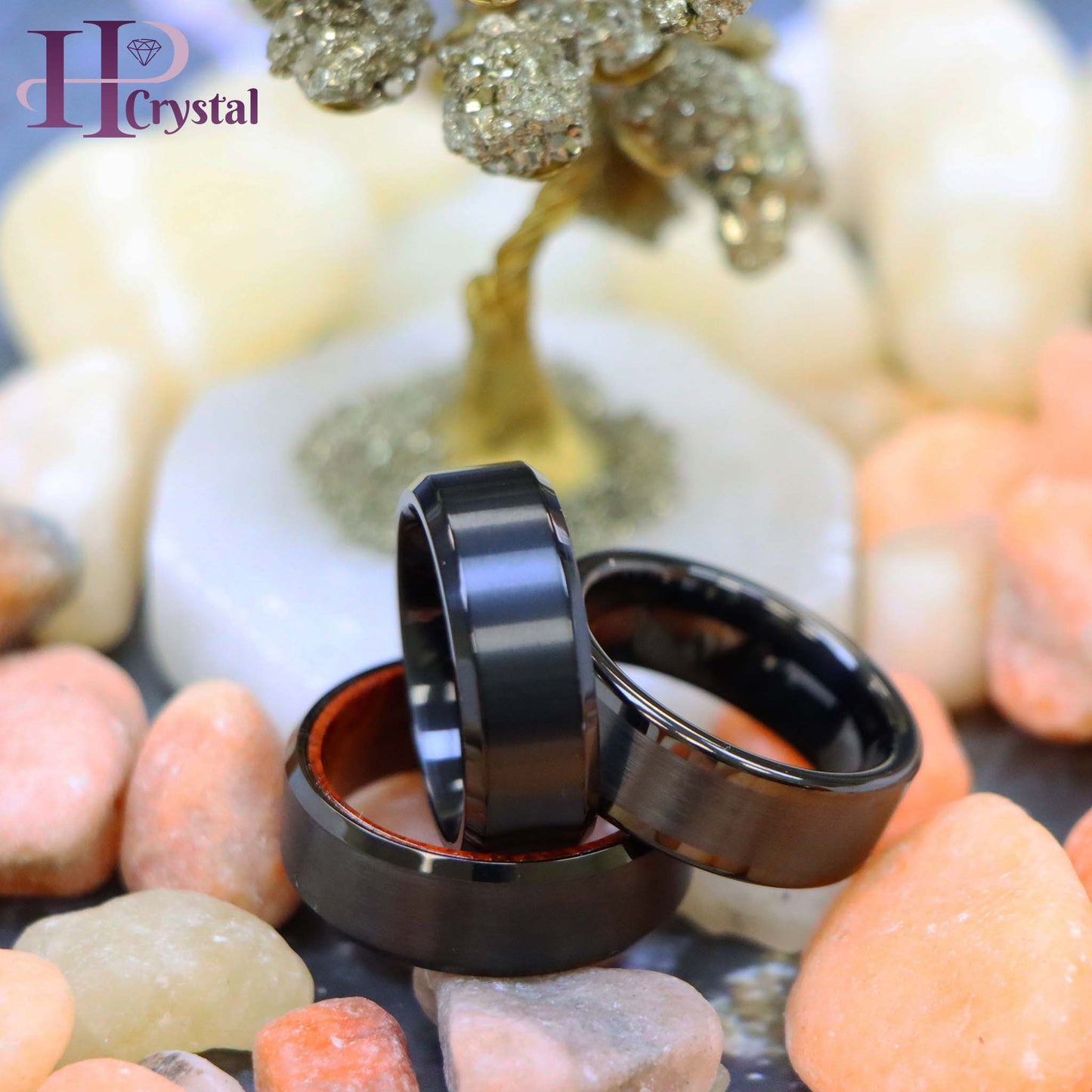 Black IP Plated Titanium/Tungsten Ring Brushed Center Beveled Edge Titanium Ring Wood Sleeve Tungsten Ring